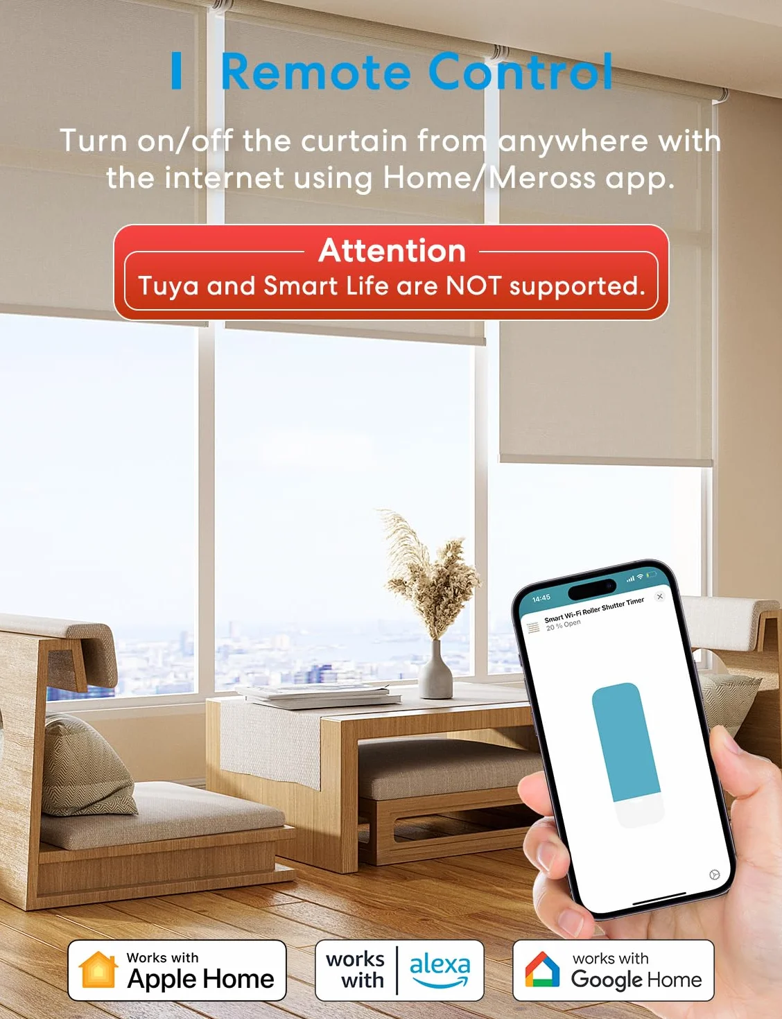 Meross Interruttore Tapparelle Avvolgibile WiFi, Interruttore WiFi per Tenda, Compatibile con Apple HomeKit Siri, Amazon Alexa, Google Assistant e SmartThings, Funzione Timer, 2.4GHz 2022 New Versione
