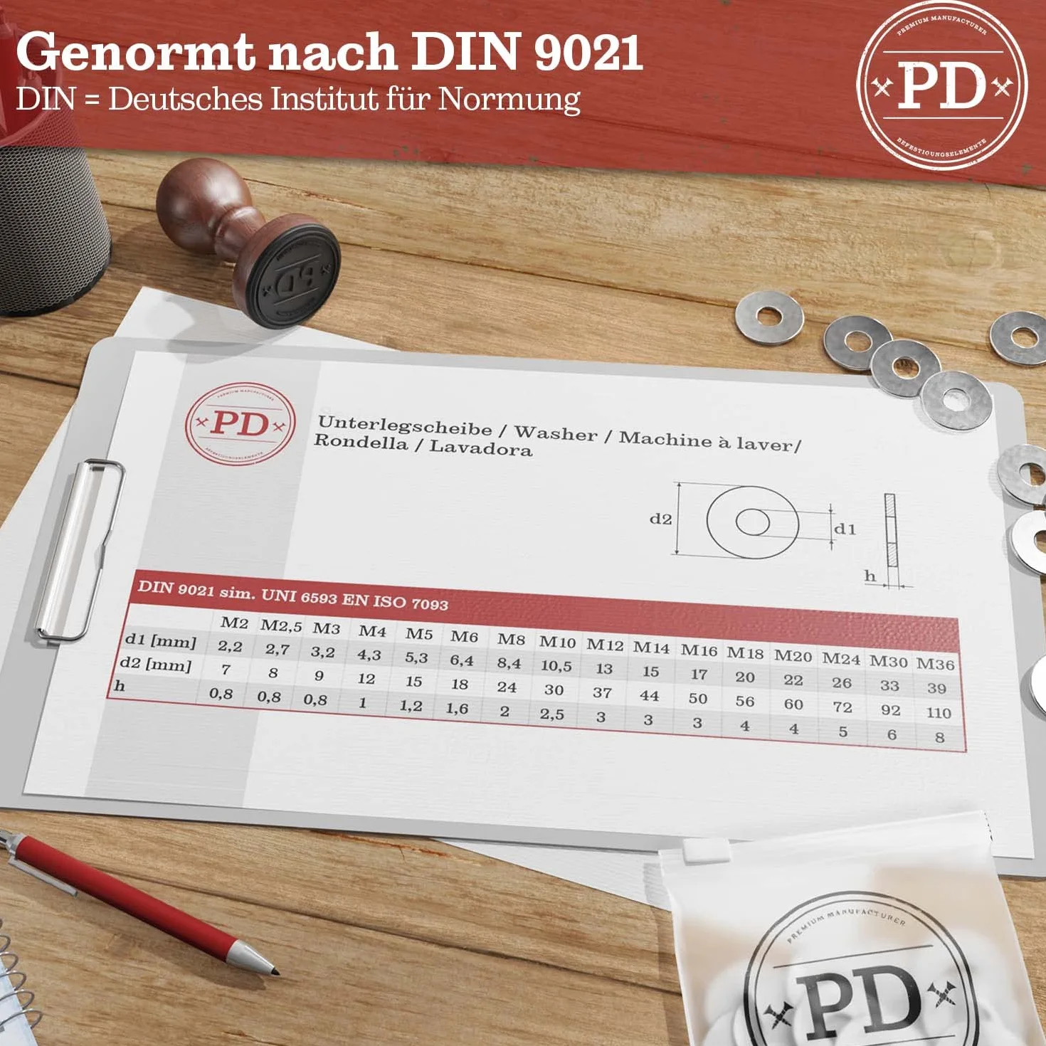 15 x M12 rondelle grandi - DIN 9021. Materiale: ottone