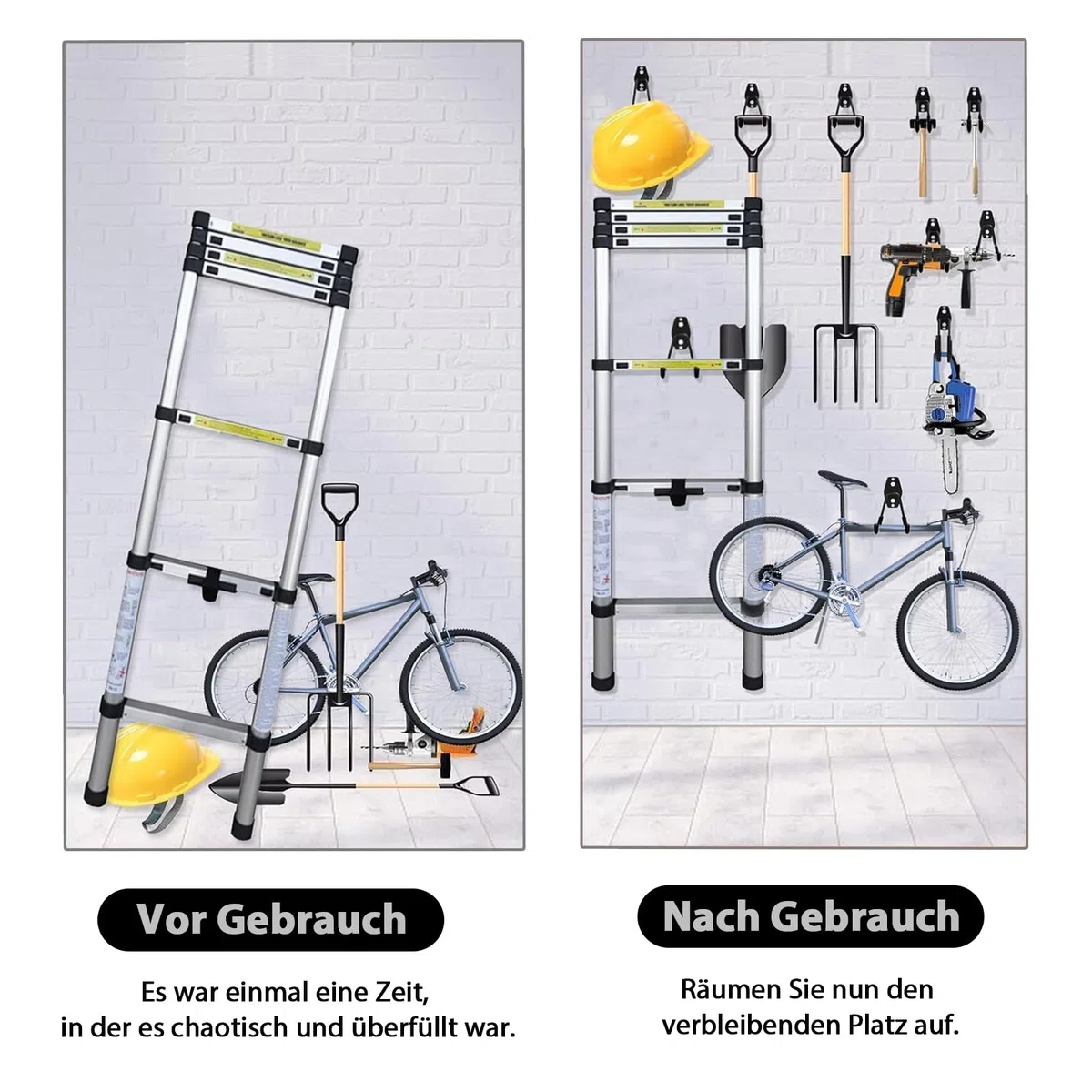 Ganci da Parete per Garage, 14 Pezzi Gancio a J per Garage, Ganci per Garaage Robusti, Gancio Bici Muro per Biciclette, per Organizzare Biciclette, Scale, Sorde, Cavi(Nero)