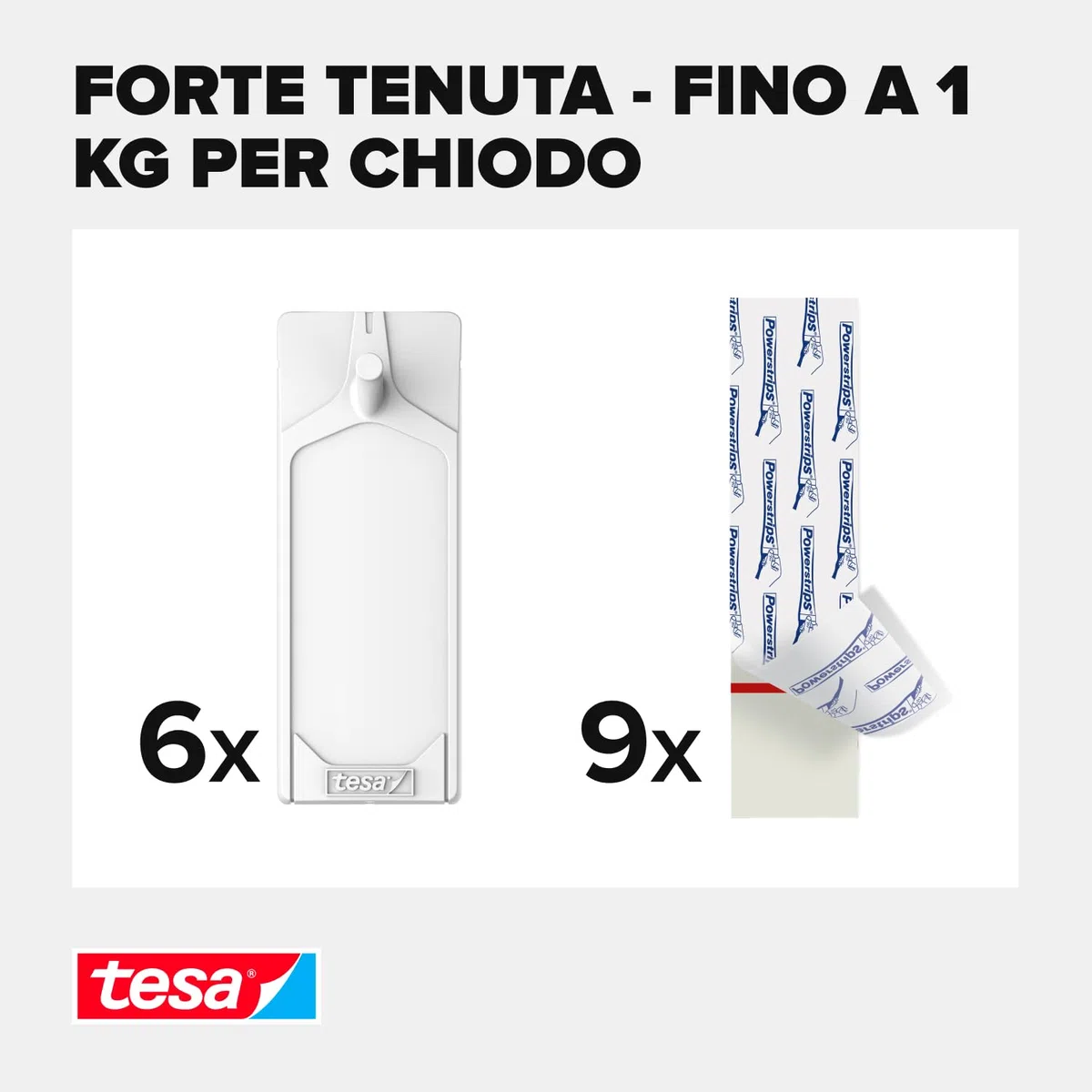 tesa Chiodo adesivo per carta da parati e gesso, 1 kg, 3 confezioni di 2 chiodi adesivi e 6 linguette adesive