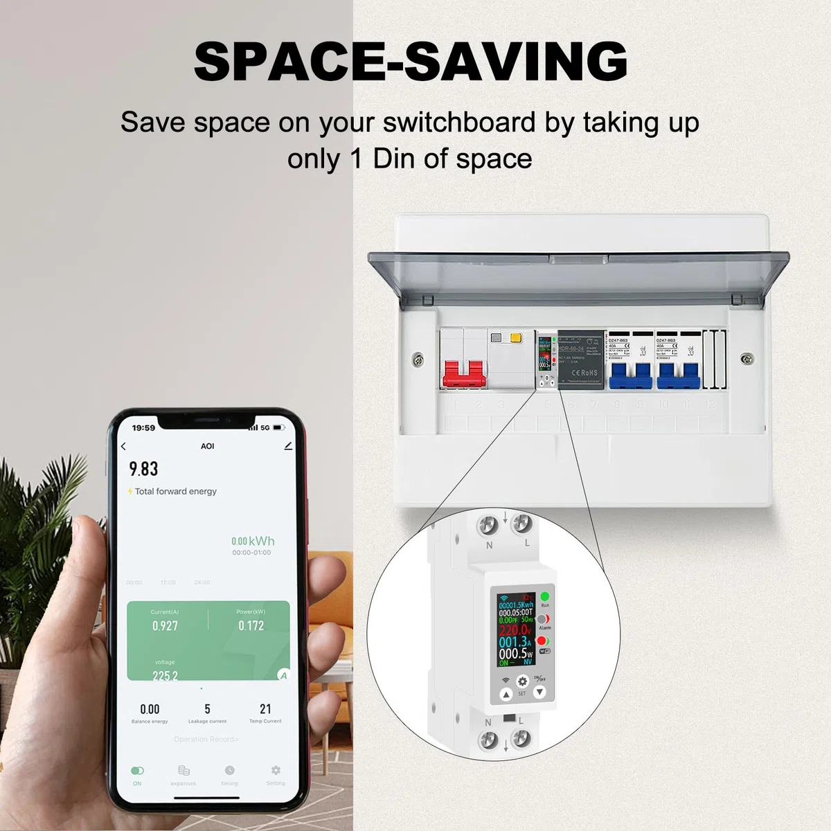 Contatore Energia Elettrica Wifi,8 in 1 Misuratore Consumo Elettrico con Display Digitale Tuya Smart Protezione Da Sovratensione Regolabile Controllo Remoto Tramite APP Comando Vocale