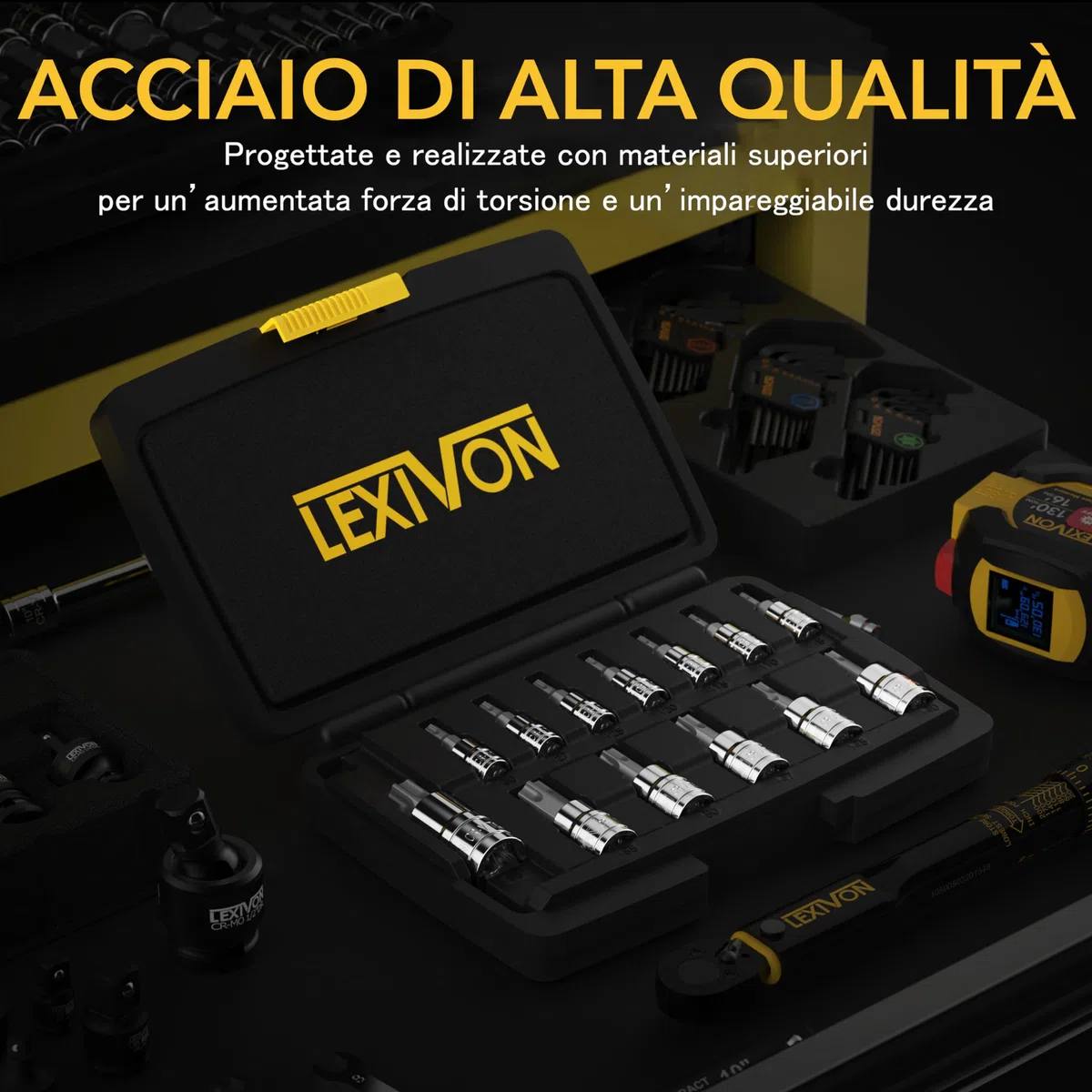 LEXIVON Chiavi Torx per Avvitatore a Batteria, Chiavi a Bussola per Milwaukee, Makita, Chiave Dinamometrica, Inserti per Avvitatore e Chiavi a Cricchetto, 13 Pezzi EU T8 - T60 (LX-143)
