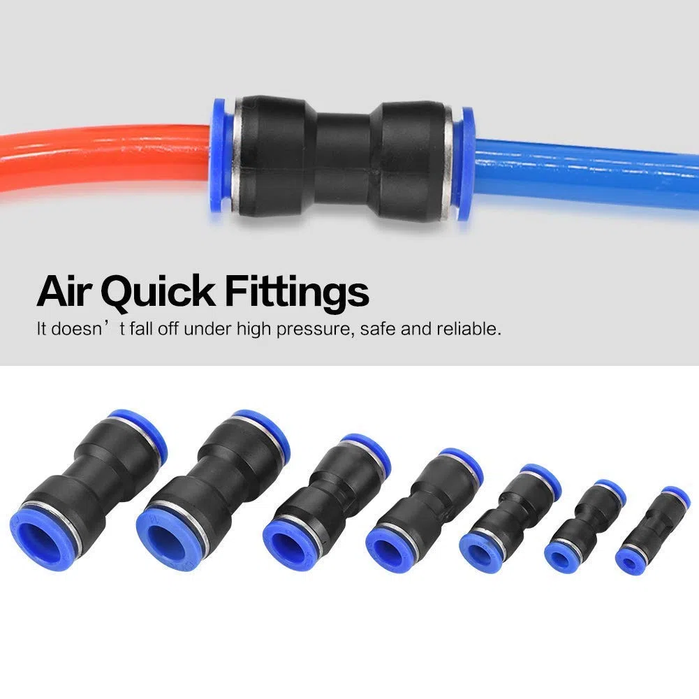 OD 4/6/8/10/12/14 / 16mm Tubo Aria Raccordo Pneumatico Dritto Air Push Raccordi Rapidi in Plastica Blu + Nero35 Pz