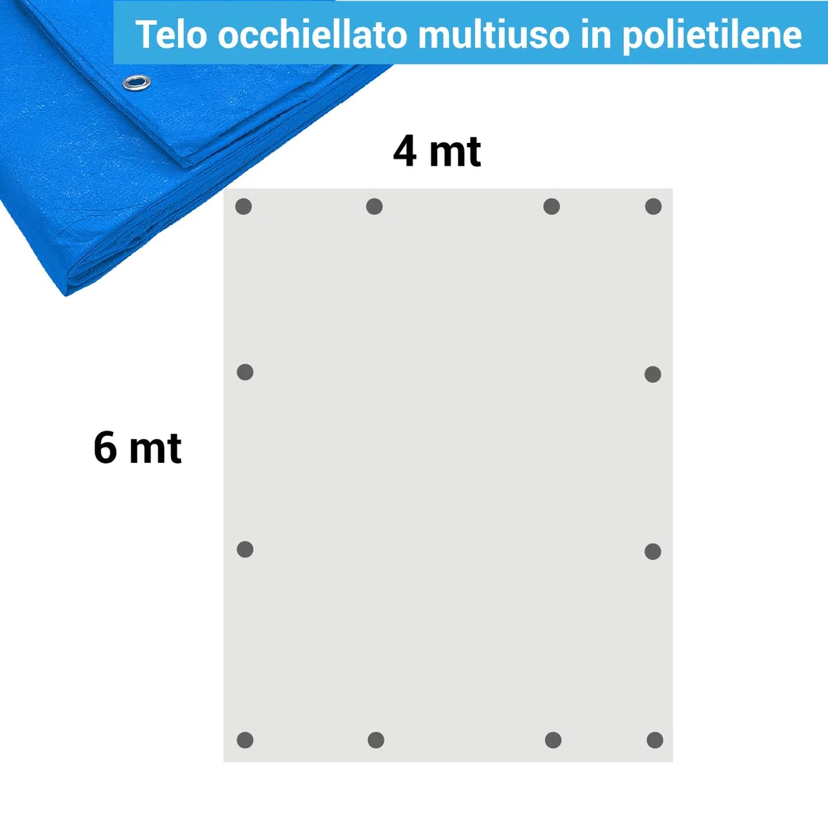 Crisalide® – Telo Occhiellato Impermeabile Multiuso | Antistrappo, Resistente ai Raggi UV | con 100 Fascette Incluse | Tendone da Esterno | Disponibile in Vari Colori e Misure (Blu, 4x6 metri)