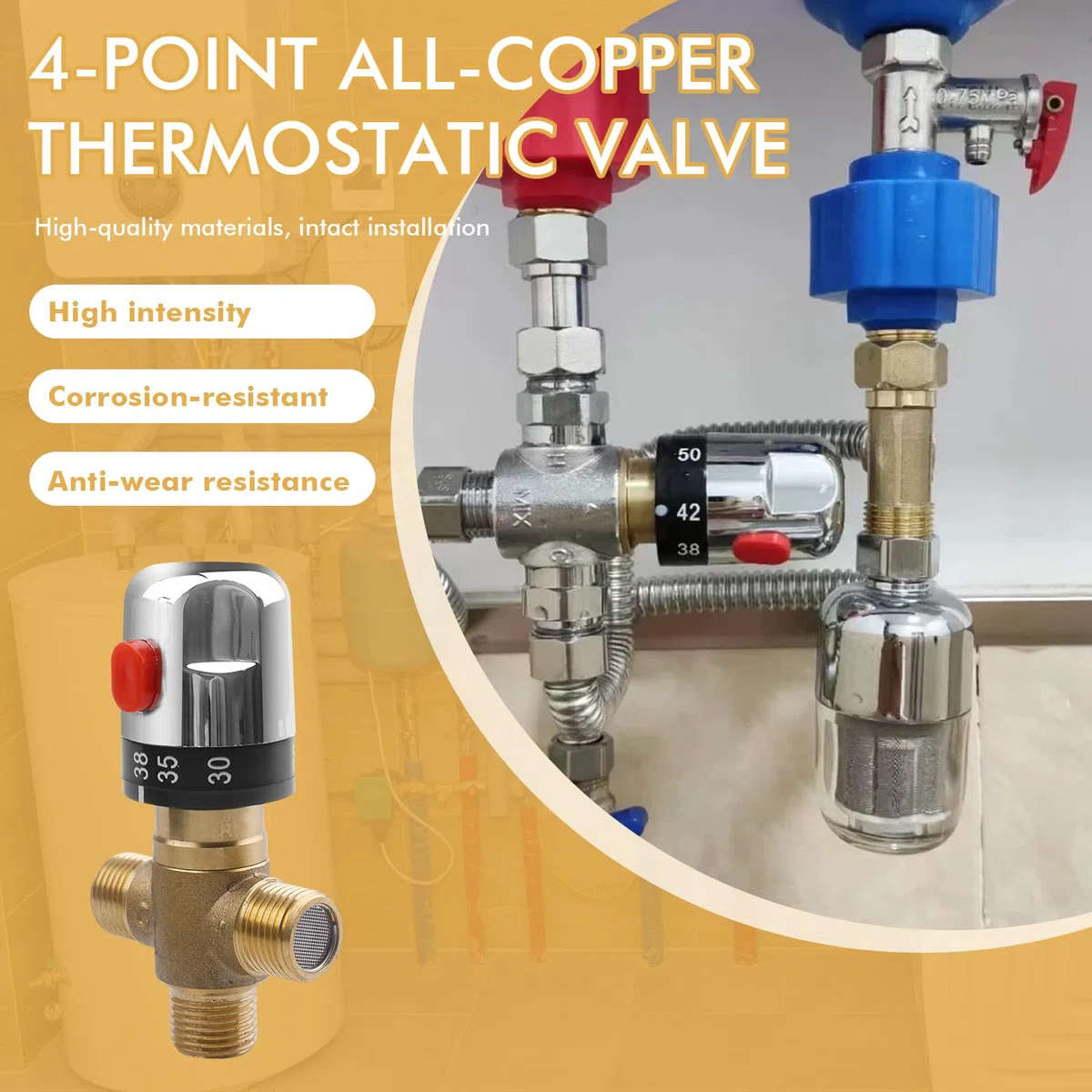 Termostato valvola di miscelazione G1/2 pollici 3 vie – Miscelatore termostatico in ottone per sistema doccia bacino tubo – Miscelatore termostatico regolatore di temperatura acqua calda