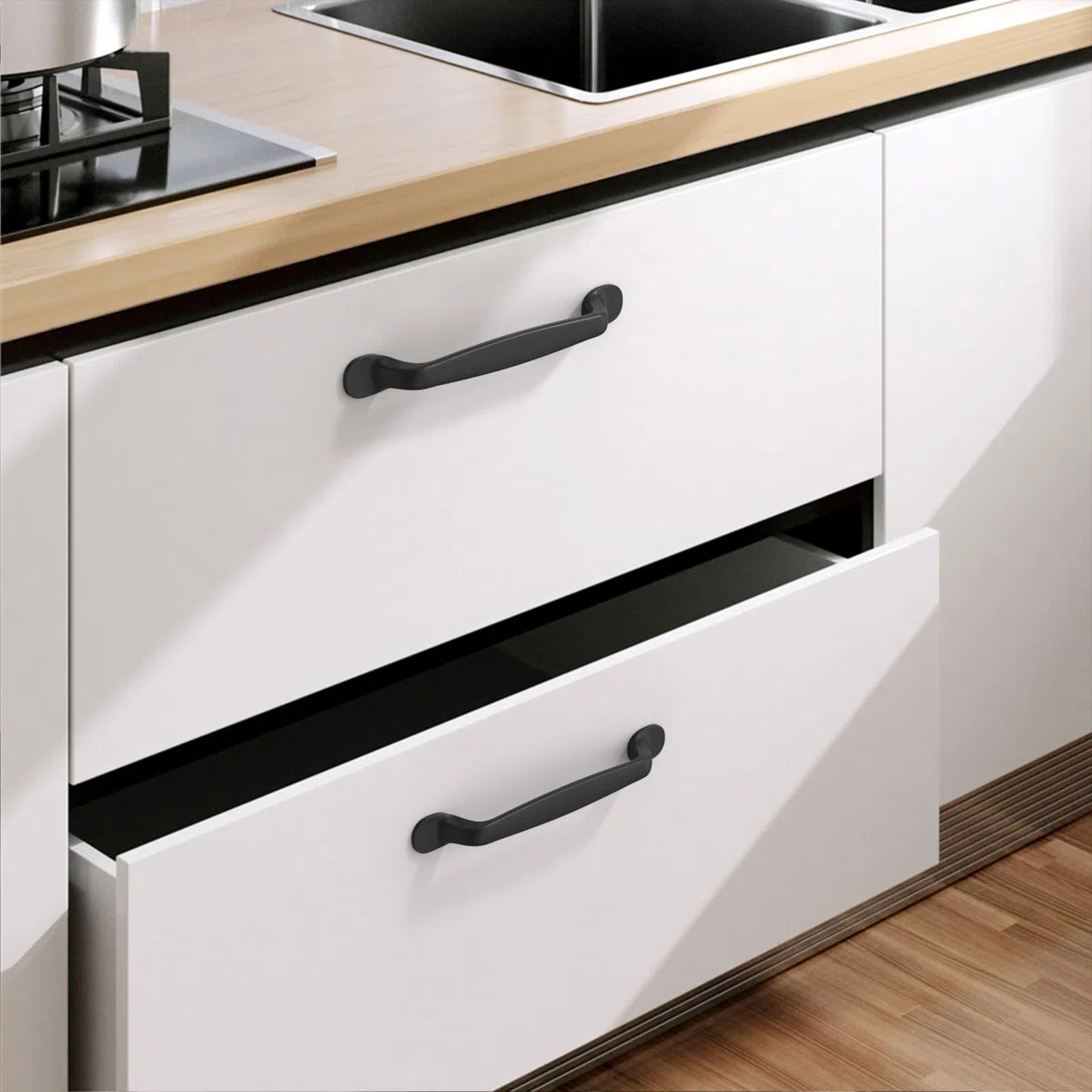 9BUILD 10 Pezzi Maniglie per Mobili da Cucina e Armadio - Distanza Fori 128MM, Nero Opaco, Moderni - EU0053