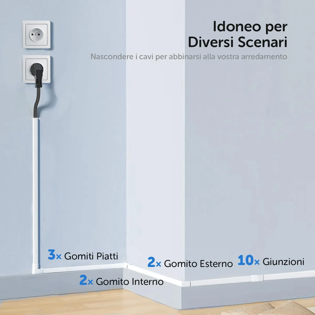 shinfly 4,8 m (12 Pezzi) Canalina Passacavi Adesiva, Canaletta per Cavi Elettrici, Canalina Passacavi Muro, Nascondi Cavi per Televisivi - Bianco 15 mm x 10 mm