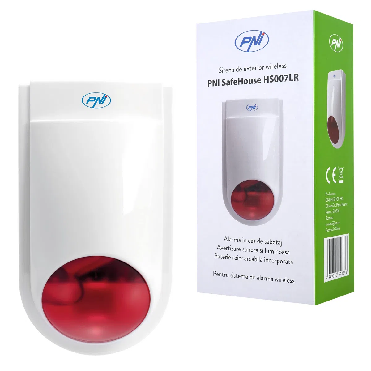 PNI SafeHouse HS007LR - Sirena radio per esterni, con batteria e alimentatore di rete, per impianti di allarme radio