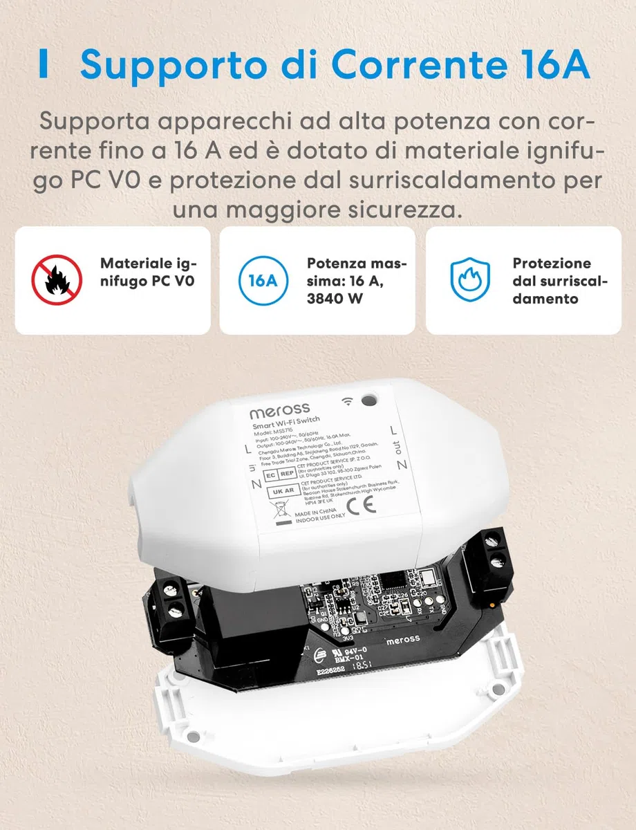 Meross Interruttore WiFi Matter, 16A Smart Switch con Matter Simple Setup (MSS) e Monitoraggio Energetico, Interruttore Intelligente Compatibile con Apple Home, Alexa e Google Home, 2 Pezzi