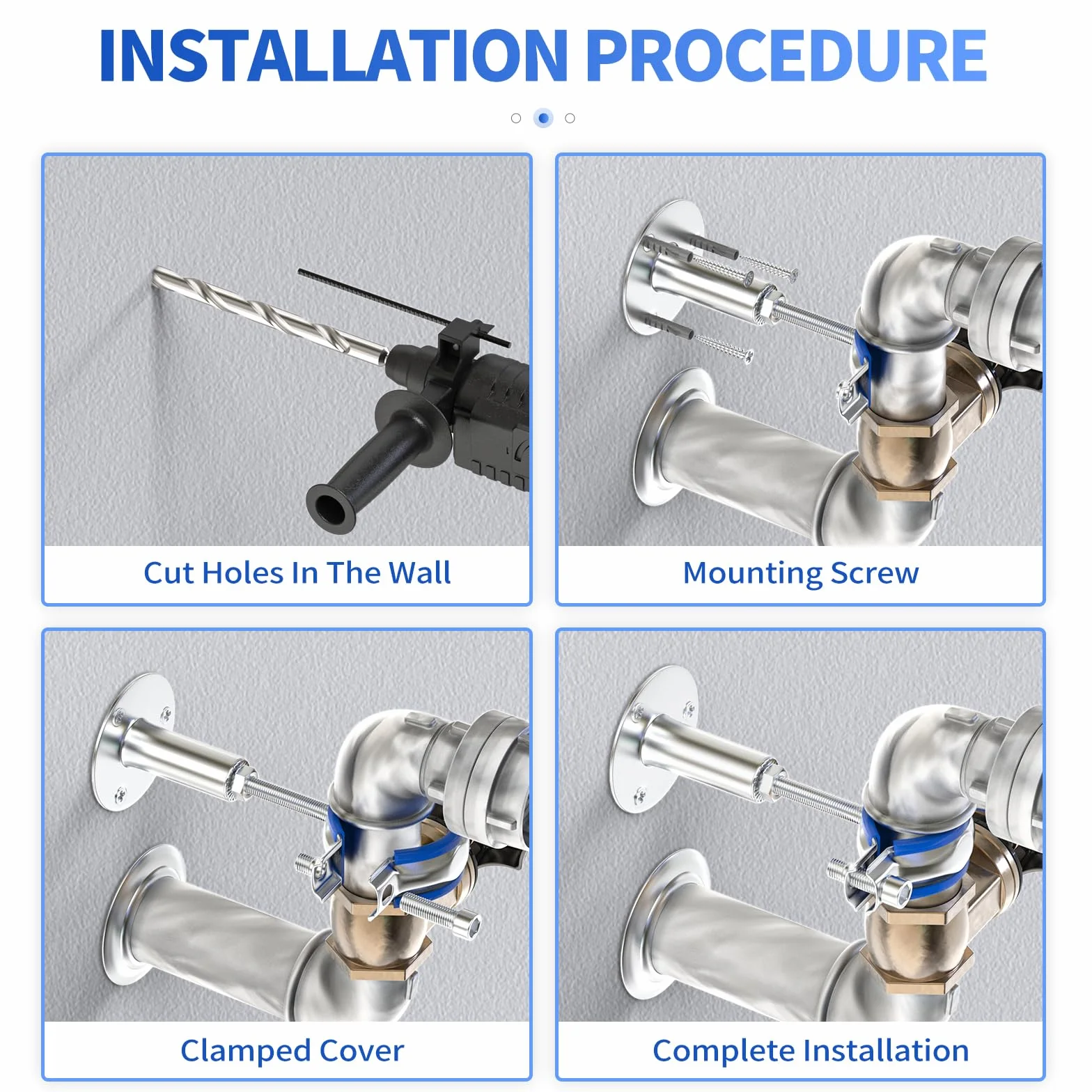 4 pezzi di supporti per tubi in acciaio inossidabile 304 per montaggio a parete e a soffitto, morsetto regolabile con viti per tubi con diametro esterno 1-1/4" (38-40mm), altezza 20-50mm