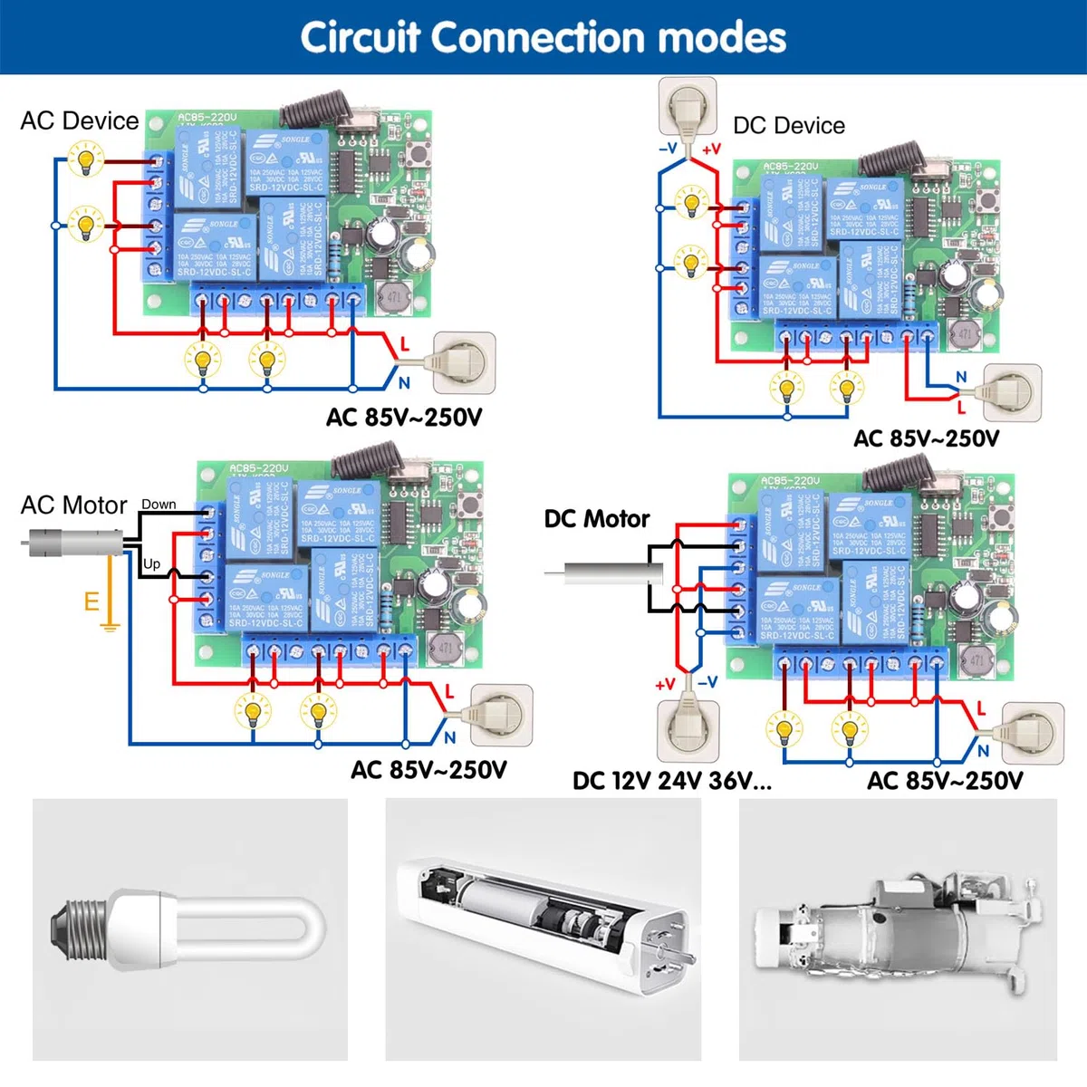 DieseRC Telecomando universale senza fili AC 220V 10A Scheda ricevitore relè RF a 4 canali con 2 trasmettitori per motore porta del garage luce tenda elettrica