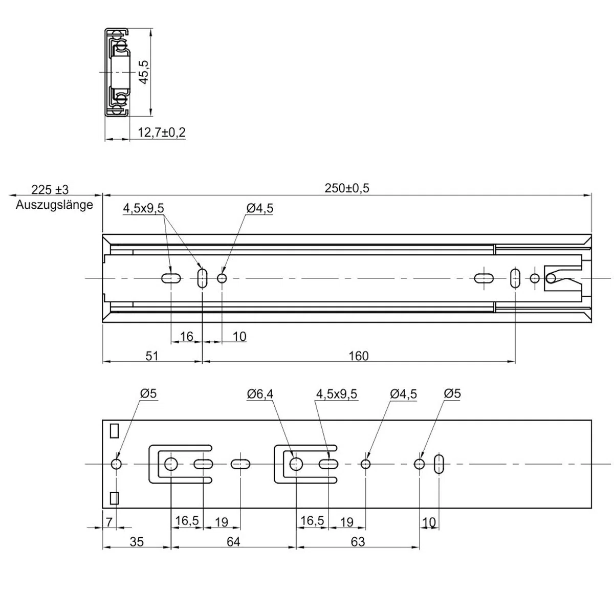 4 paia Guide ad estrazione totale KV2-35-H45-L250-SE con dispositivo di autochiusura Lunghezza 250 mm Altezza 45 mm Caricabile fino a 35 kg di SOTECH lo Specialista delle guide per cassetti