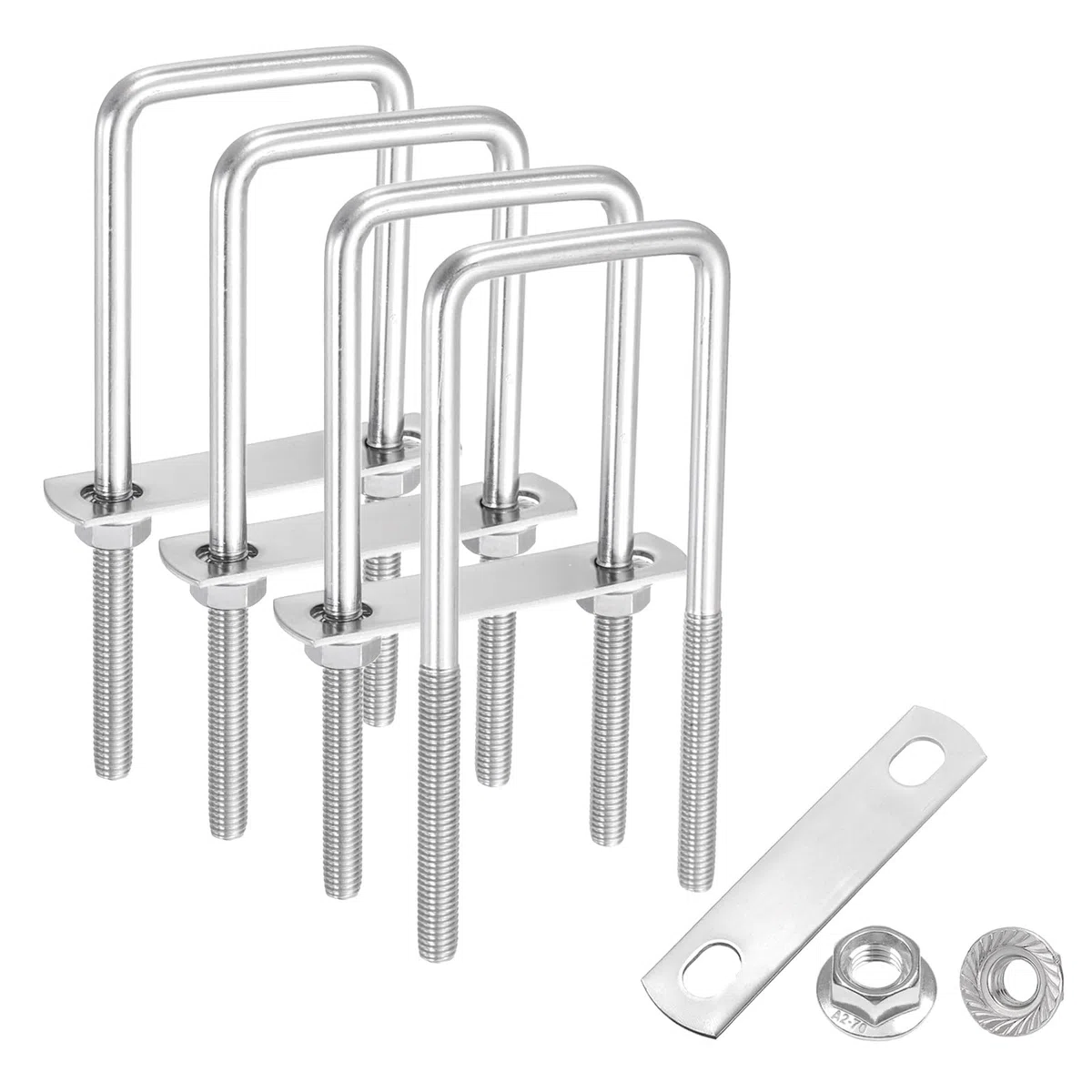 QUARKZMAN 4 Set M8 2 Pollici Larghezza Interna U-Bolt Quadrati, 5-1/2 Pollici Lunghezza 304 Acciaio Inossidabile U-Bolt Con Dadi, Piastre Di Supporto, Autoveicoli (50mm L x 140mm L)