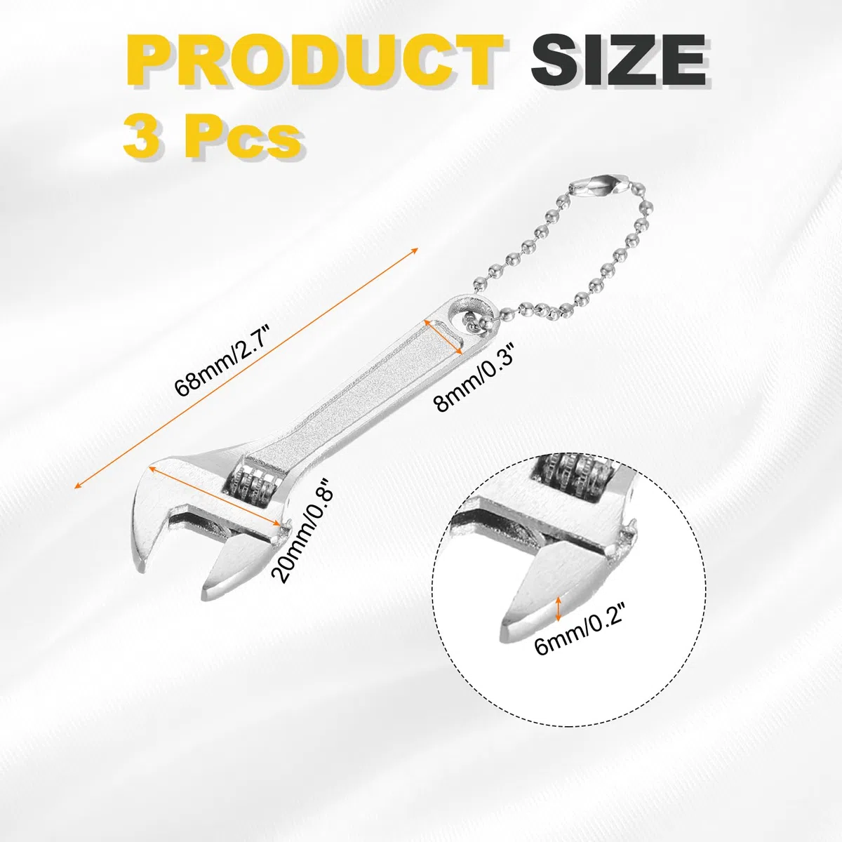 PATIKIL 3 Pezzi Mini Chiave Regolabile 2.5" Acciaio 45 Nero Piccola Chiave A Raggio Ampio Con Catena Portachiavi Per Riparazioni Domestiche Industria Auto Micro Attrezzature Argento