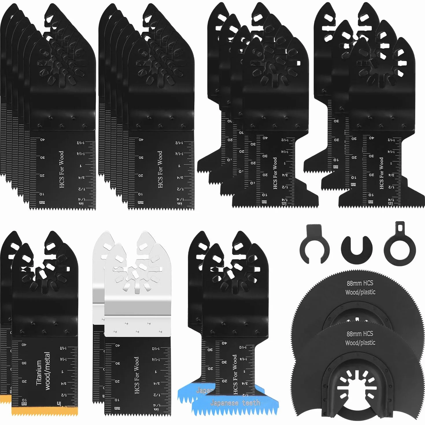 30 Pezzi Lame Utensile Multifunzione, set di lame per seghe oscillanti, set di accessori per Metallo,Legno,Chiodi,Viti,Taglio Ad Immersione