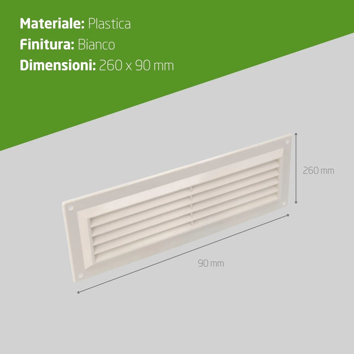 Amig - Set di 6 griglie di ventilazione rettangolari in plastica con zanzariera - Ideali per cucina e bagno - 260x90 mm - Bianco