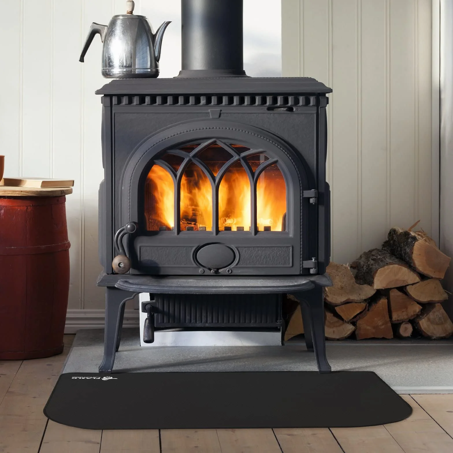 FLASLD Tappetino ignifugo per interni ed esterni, resistente alla fiamma, in fibra di vetro, per focolare e camino, protezione per stufe (nero, 63 x 99 cm)