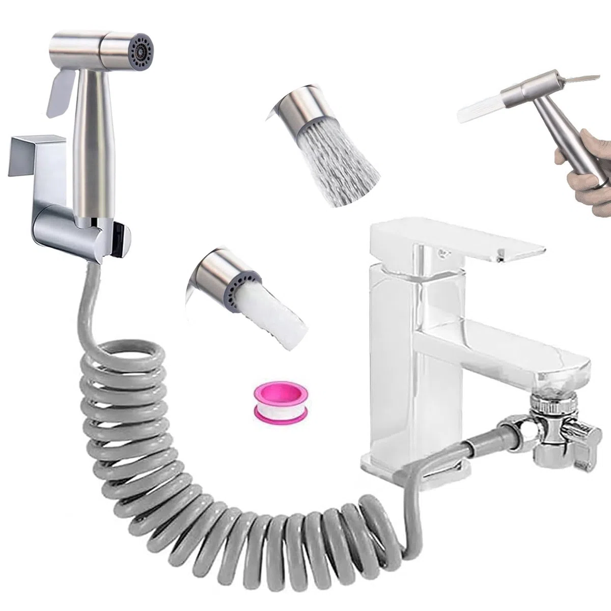 Doccia Bidet Portatile, Bifunzionale Set Doccia Bidet WC In Acciaio Inossidabile, Design a doppio interruttore,Spruzzatore Bidet Con Tubo Retrattile In ABS Da 59 Pollici, Supporto E Deviatore