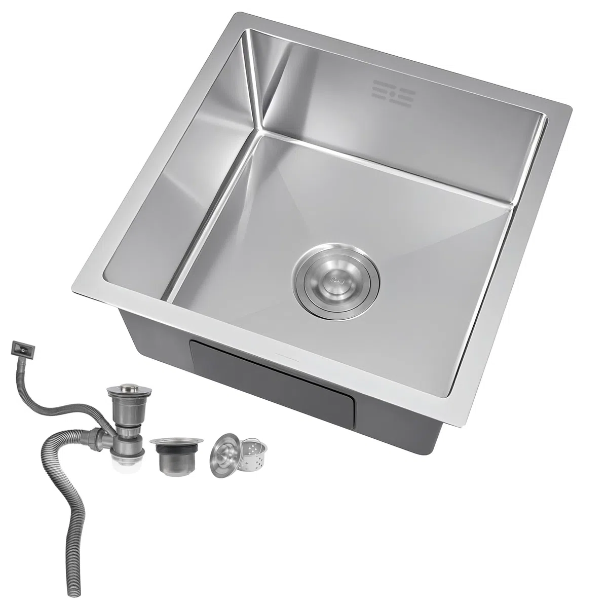 Lavello Cucina in Acciaio Inox 304, 45 x 45cm Lavello da Cucina Piccolo, Lavello a Vasca Singola con Set di Drenaggio, Sottopiano e Incasso (Argento)