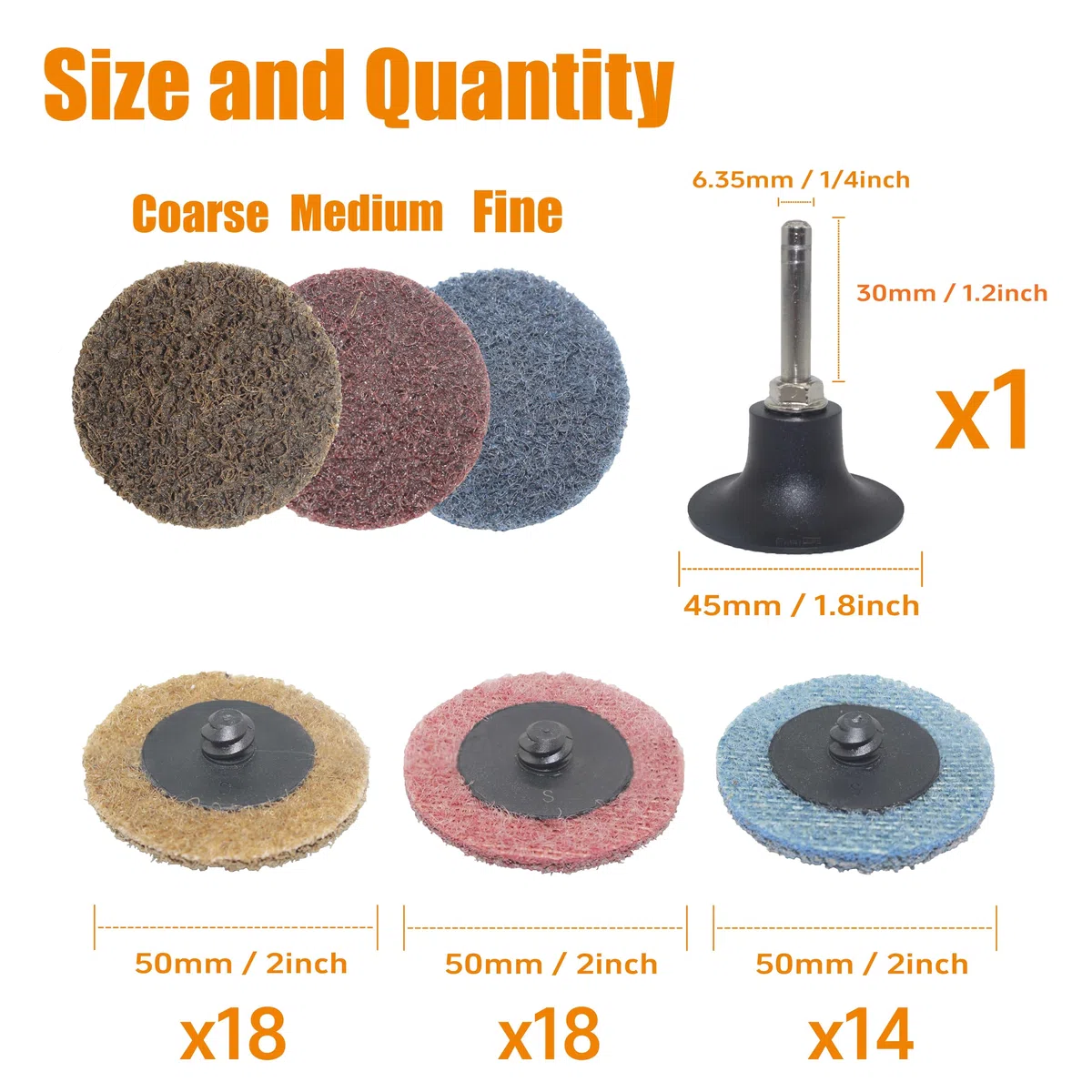 Merryland Dischi Per Superficie Condizionamento 50mm Smerigliatrici Pneumatiche, 50 mm Misto Dischi In Tessuto Non Tessuto 50 Pezzi Con Gambo Da 6,35mm, Sostituzione Rapida Acciaio, DGTAA52C4