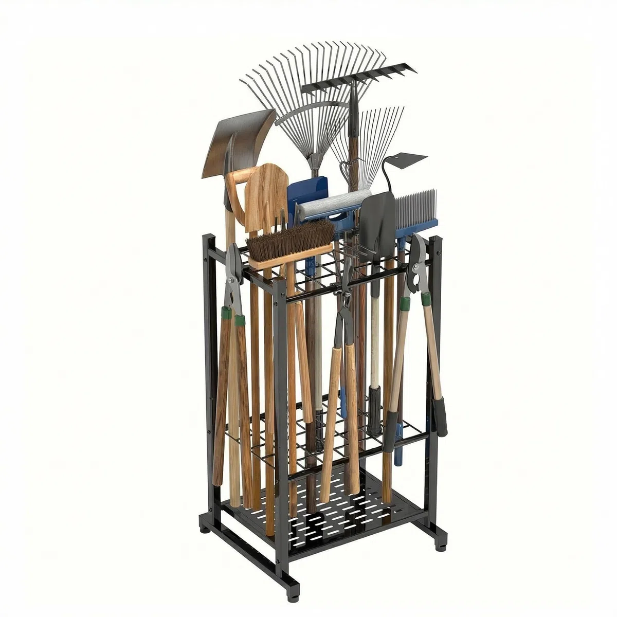 SOONHUA Supporto per attrezzi da giardino, torre degli attrezzi per il cortile per l'organizzazione e lo stoccaggio, per un massimo di 35 strumenti/rastrelli/scopa, robusto supporto per attrezzi da