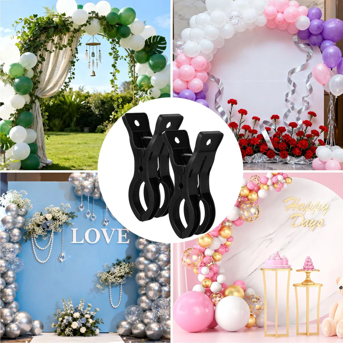 15pz Clip per Arco Palloncini, Clip Ghirlande di Palloncini Premium da 9x5cm Morsetto Impieghi Gravosi per Creazioni di Archi Compleanni Matrimoni Decorazioni (Nero)