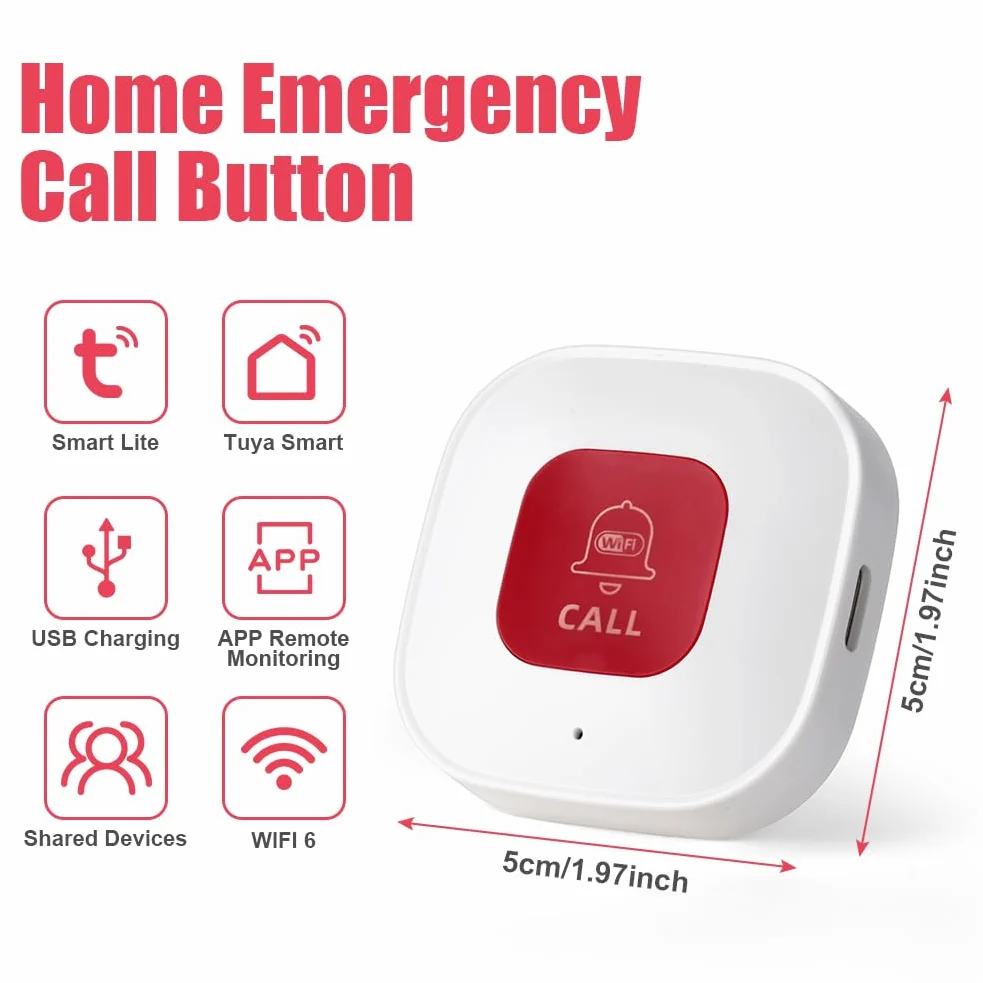 Ainiv WiFi Smart SOS Allarme Pulsante di Emergenza, Lsante di Emergenza per Anziani Pulsante, Ricevitore Portatile, Allarme Sicurezza Cercapersone, Sistema Assistenza per Anziani, Ricarica USB