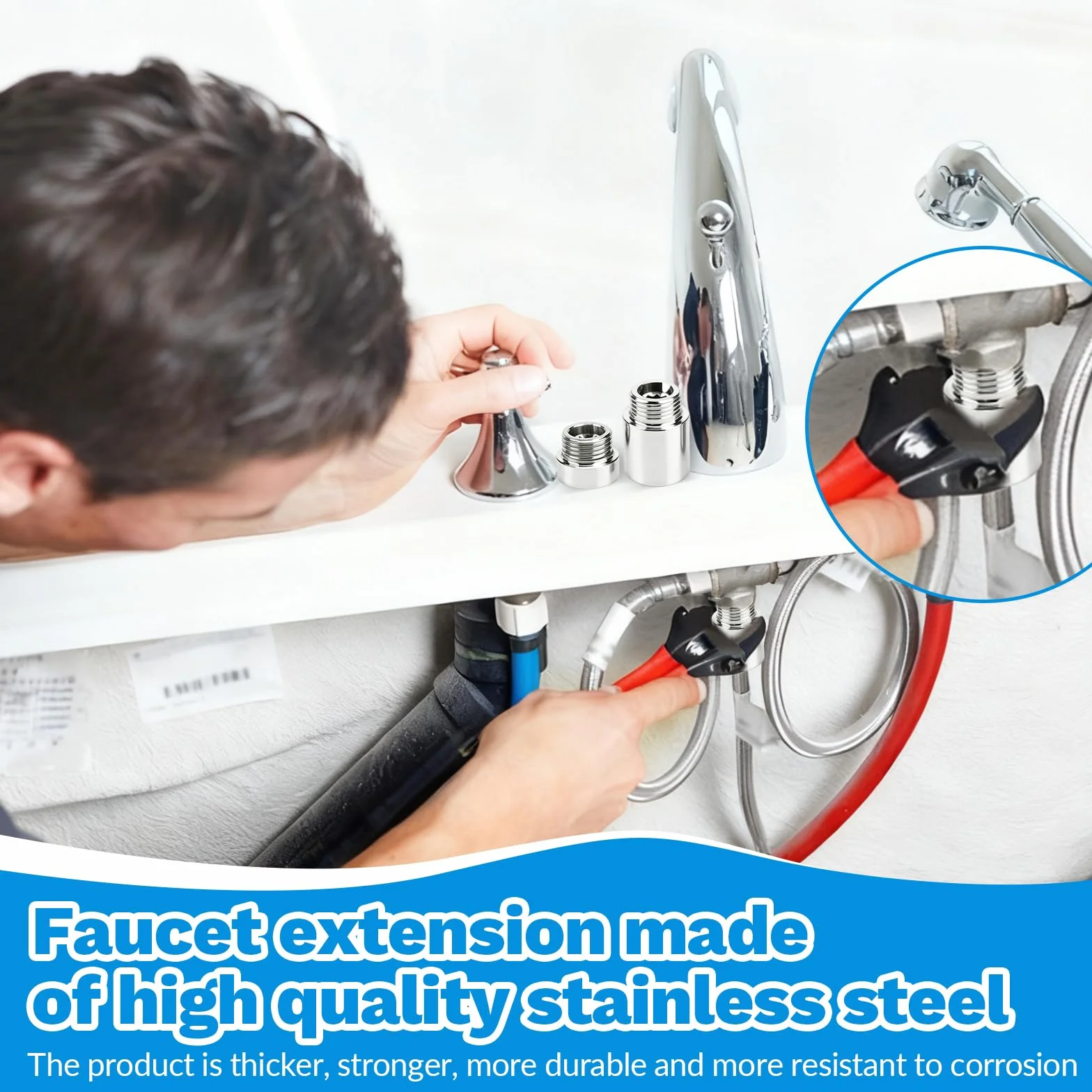 15 prolunghe per rubinetto da 1/2 pollici, in acciaio inox, prolunga per doccia 10/20/30/40/50 mm (IG Ø 19,5 mm x AG Ø 20,3 mm), tubo di prolunga in acciaio inox per doccia