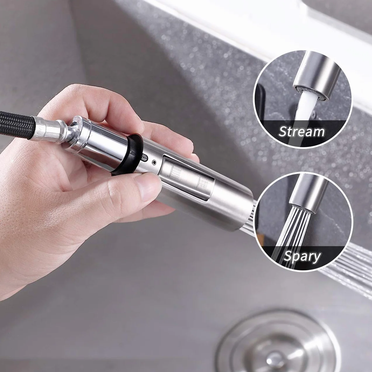 KES Soffione Estraibile Rubinetto Cucina Doccetta Estraibile Ricambio Doccetta Lavello Cucina Acciaio Inox SUS 304 Spazzolato, PFS200-2