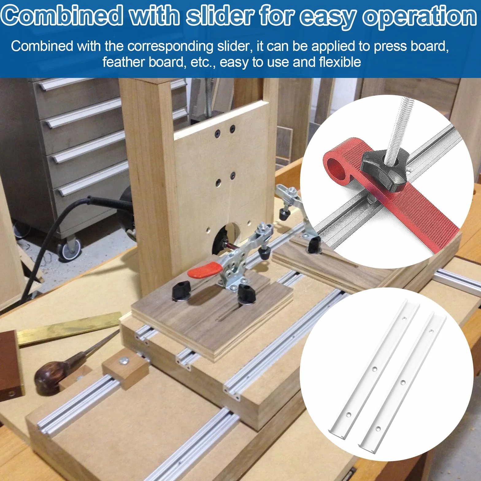 4 Pezzi 400 mm T-Track Profilo Alluminio, Lega Di Alluminio Mitra Track Jig Fixture Slot, 4 Manici M8, M8/M6 T Track Dado Scorrevole, per La Sega a Banco di la, Falegnameria