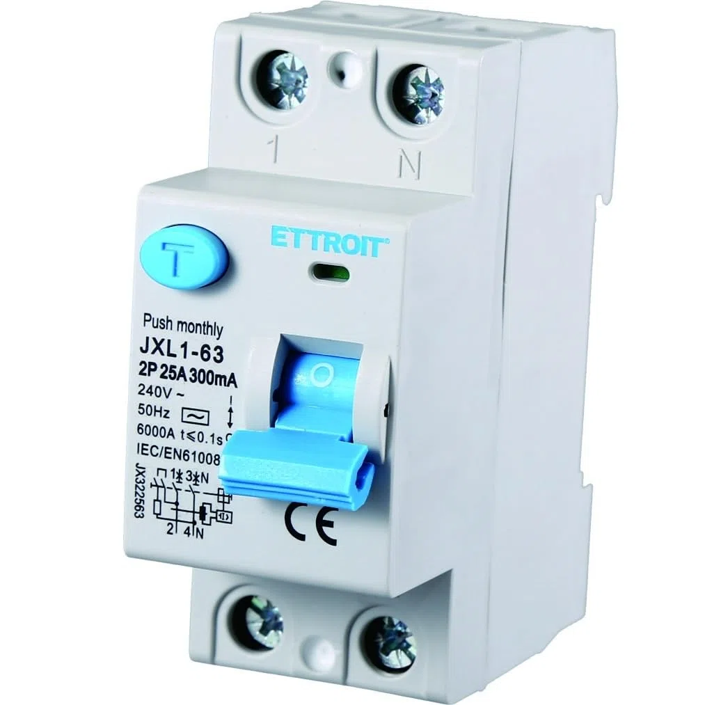 Interruttore Differenziale Puro 2P 25A 300mA 220V-6KA 300mA per Guida DIN - 2 Moduli DIN - Protezione Circuiti e Sicurezza Impianti