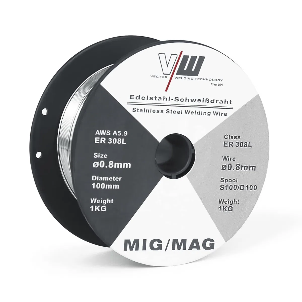VECTOR WELDING Filo Inox per Saldatura MIG/MAG ER308L - 0.8mm 1kg - Bobina D100 S100 - Filo Animato Acciaio Inossidabile e Continuo per Saldatrice - Materiale d'Apporto per Acciaio