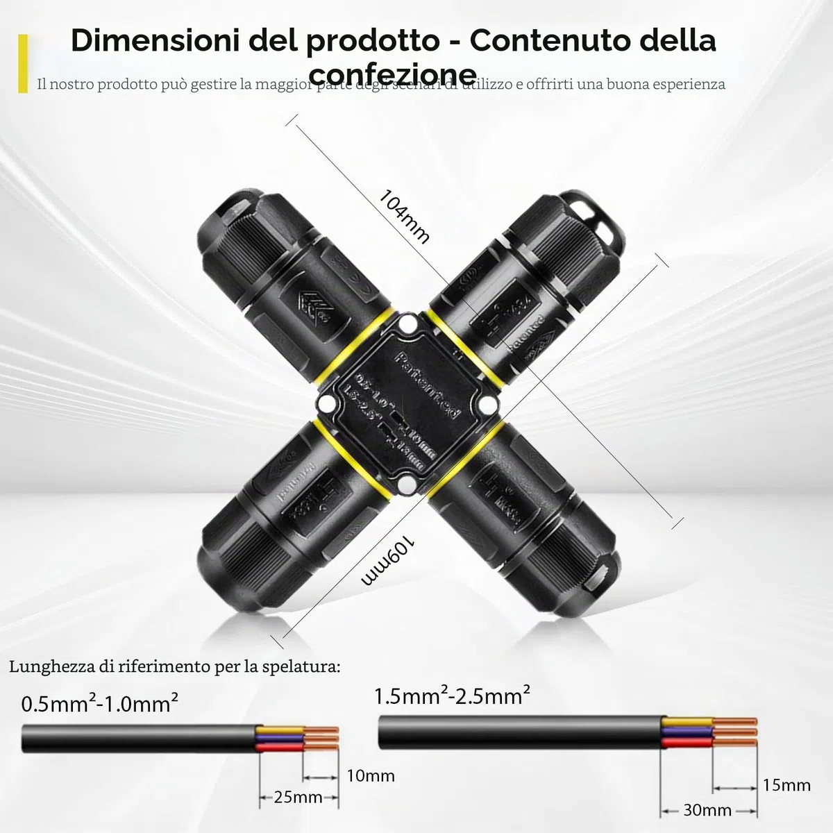 HOSPAOP - Connettore per cavi a 3 poli, IP68, presa di giunzione a 4 vie, per cavo di diametro 4-12 mm, scatola di giunzione per cavi per esterni, 2 pezzi, nero