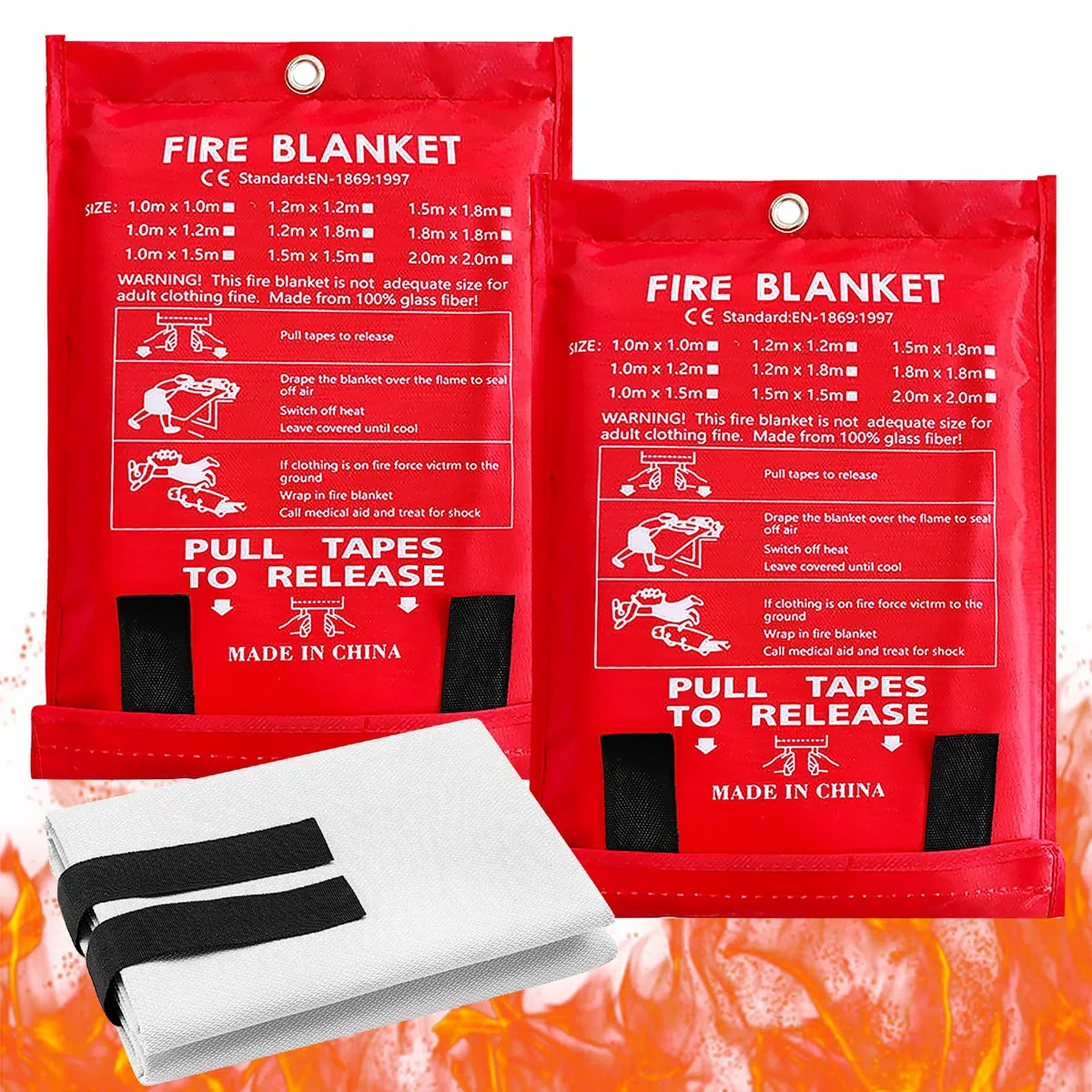 Coperta Antincendio, 2 Pezzi Telo Antincendio Antifuoco, 120 x 120cm Coperta Ignifuga in Fibra di Vetro, Antifiamma Coperta di Sicurezza Ignifuga per Cucina, Campeggio, Auto, Casa