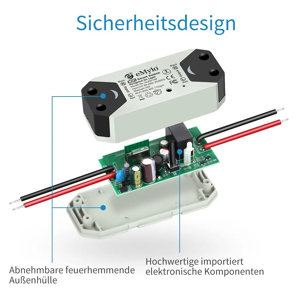 eMylo Smart WiFi Switch Interruttore WiFi relè wireless universale, Timer Telecomando DIY Interruttore della luce Controllo vocale Supporta Amazon Alexa Echo, Google Home Tramite IOS Android 2 Pack