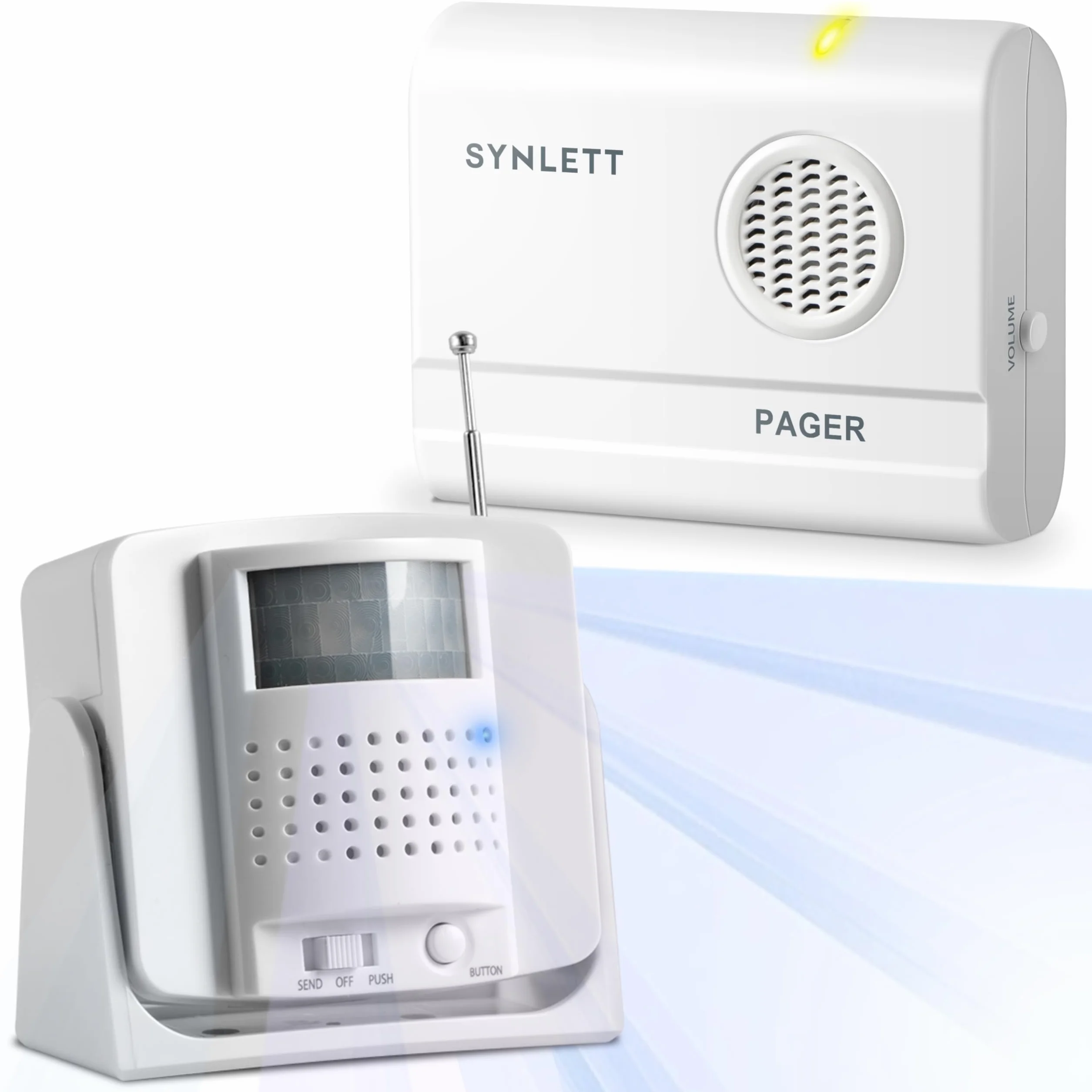 Cercapersone con 1 Sensore di Movimento e 1 Pager Portatile Sistema di Allarme da Letto per Anziani Prevenzione Cadute Teleassistenza Casa RSA Ospedali