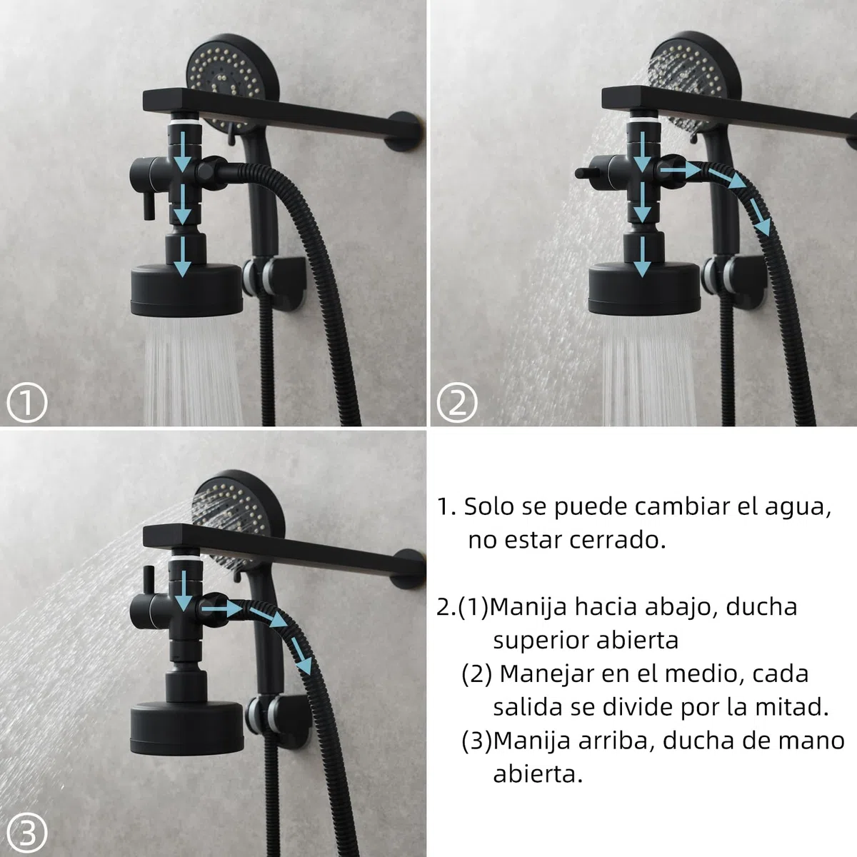 CIENCIA, Valvola deviatrice G1/2" a 3 vie, ricambio per sistema doccia, nero
