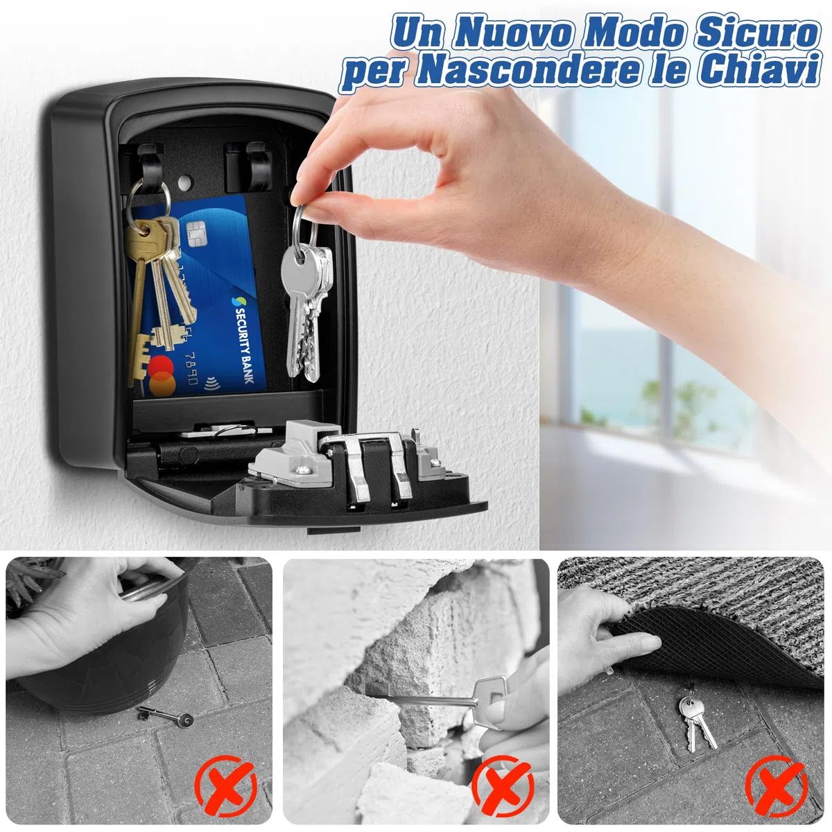 Cassetta Sicurezza Chiavi, Cassaforte per Chiavi Grande, Cassaforte Chiave Combinazione, Key Lock Box Custodia 4 Cifre e Lucchetto per Esterno Casa Garage Ufficio Palestra (nero)