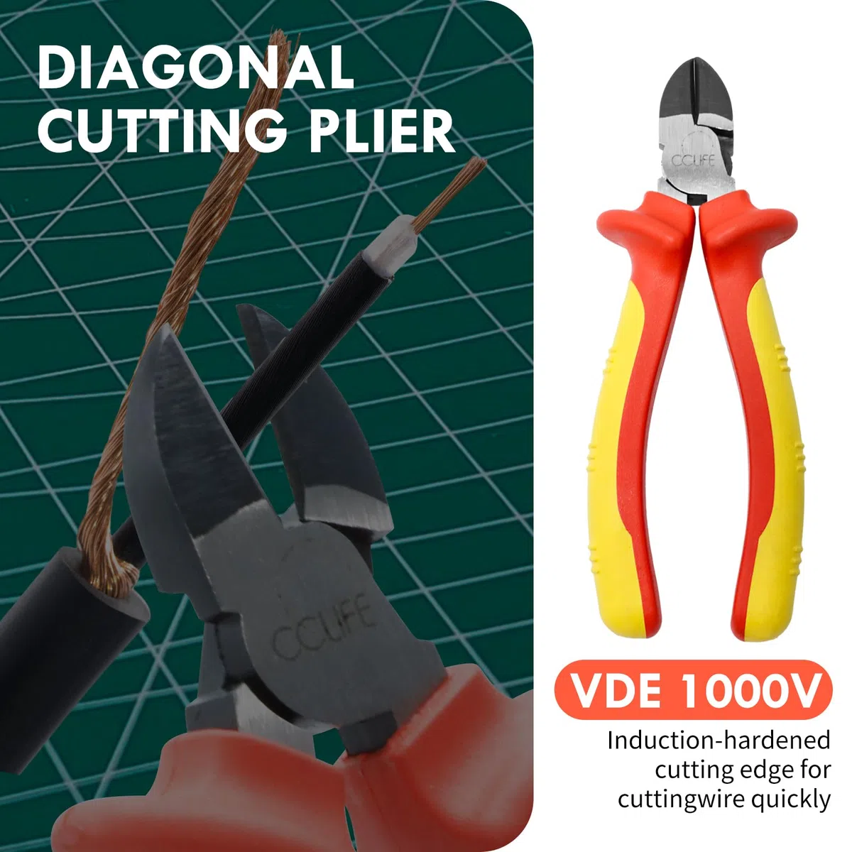 CCLIFE 3 Pezzi Pinza Isolata 1000V Pinze Da Elettricista VDE Pinze per Elettricista Pinze Combinate Pinze a Becco Lungoi Pinze daTaglio Diagonali Isolate