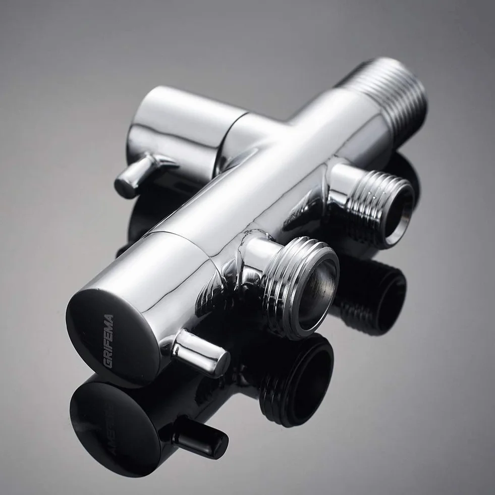 Ibergrif, Valvola ad Angolo a Due Uscite 1/2 '' e 3/8'', Rubinetto a Squadra, Sottolavabo, Cromo