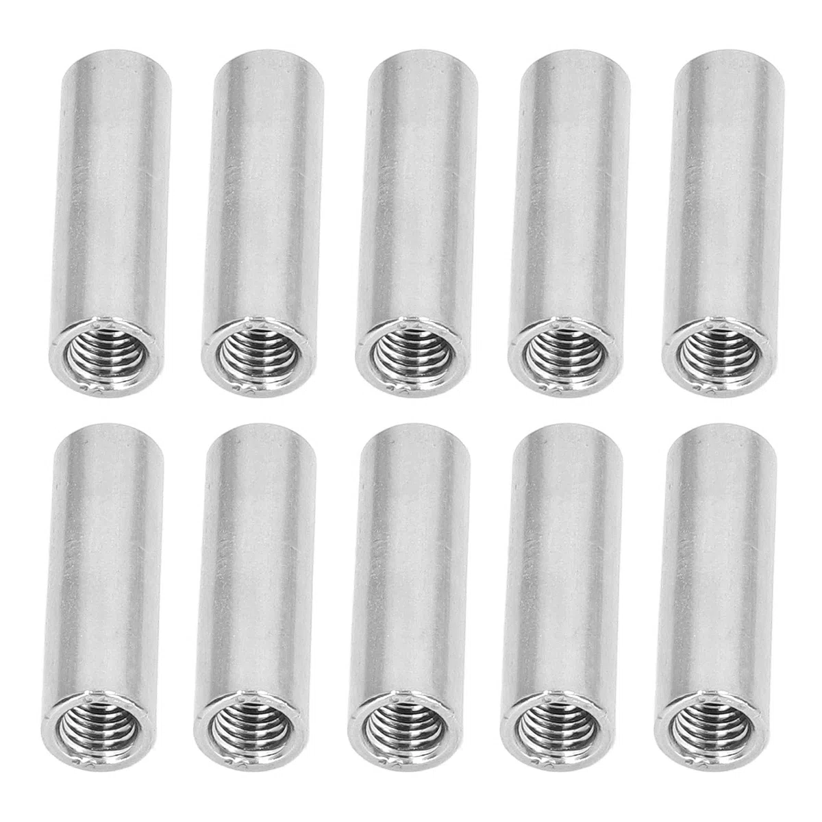 Confezione da 10 Dadi di Accoppiamento Tondi M8 X 1,25, Lunghezza 40 Mm, in Acciaio Inox 304, Filettatura Completa Femmina