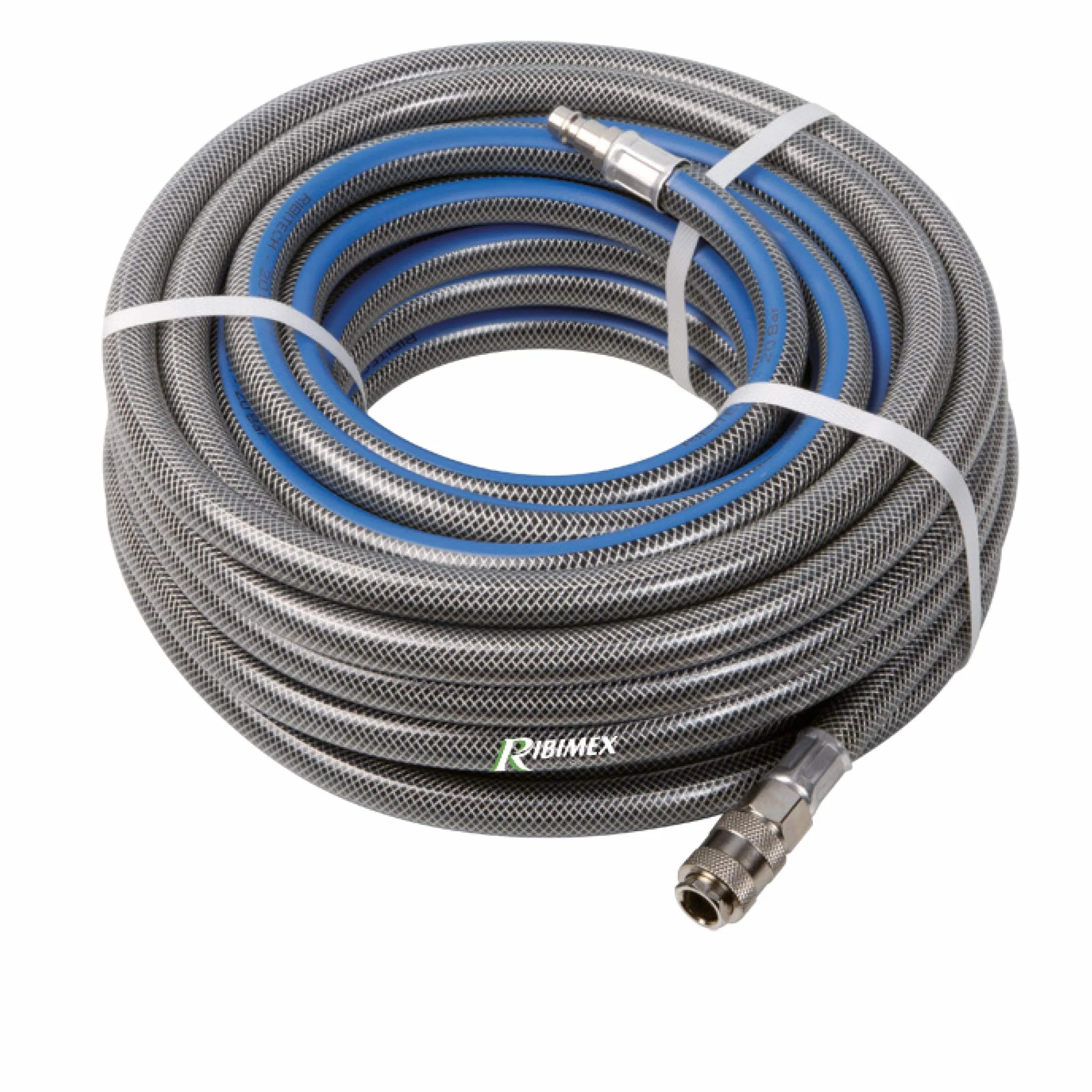 Ribimex Tubo Aria Compressa in PVC 15 m, Ø Interno 10 mm ed Esterno 17 mm, con Raccordo Automatico Femmina Universale e Raccordo Maschio Standard D, Pressione Max 20 Bar - PRTAR/RR1017