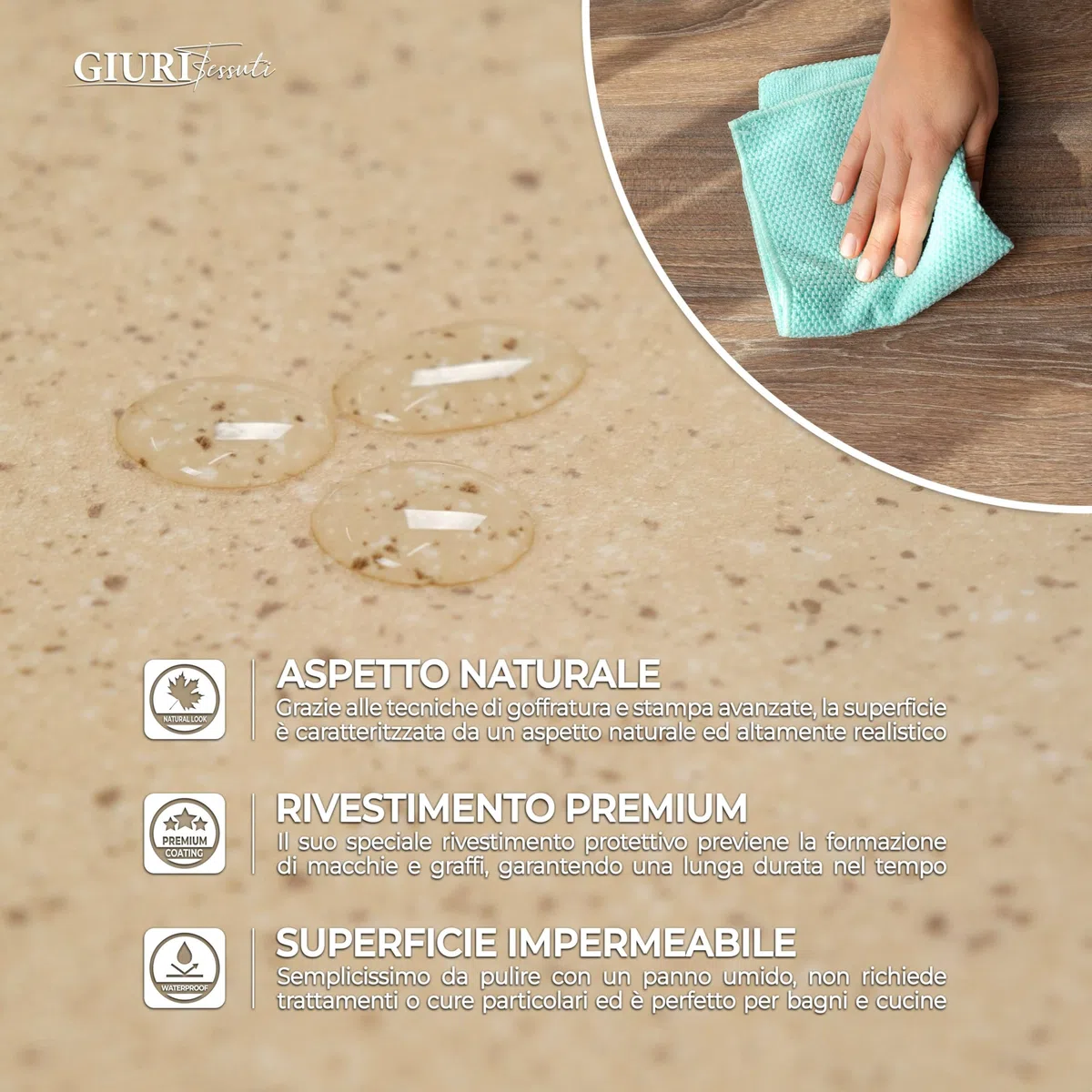 GIURI TESSUTI - Pavimento in PVC Maxima H 100cm - Rivestimento in Vinile Venduto al Metro Lineare per Calpestio Intenso e Uso Professionale - Impermeabile, Antiscivolo, Antibatterico (KORA SAND)