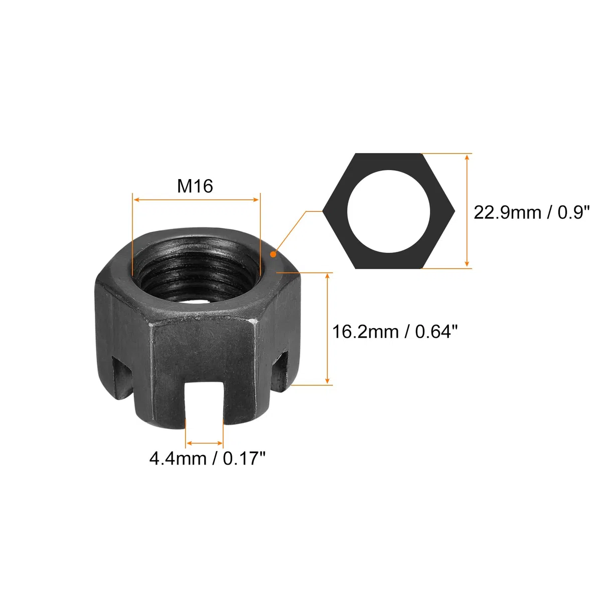 QUARKZMAN Dado Esagonale Scanalato M16x1,5mm Dadi Esagonali in Acciaio al Carbonio Classe 4.8 Nero 8 Pezzi