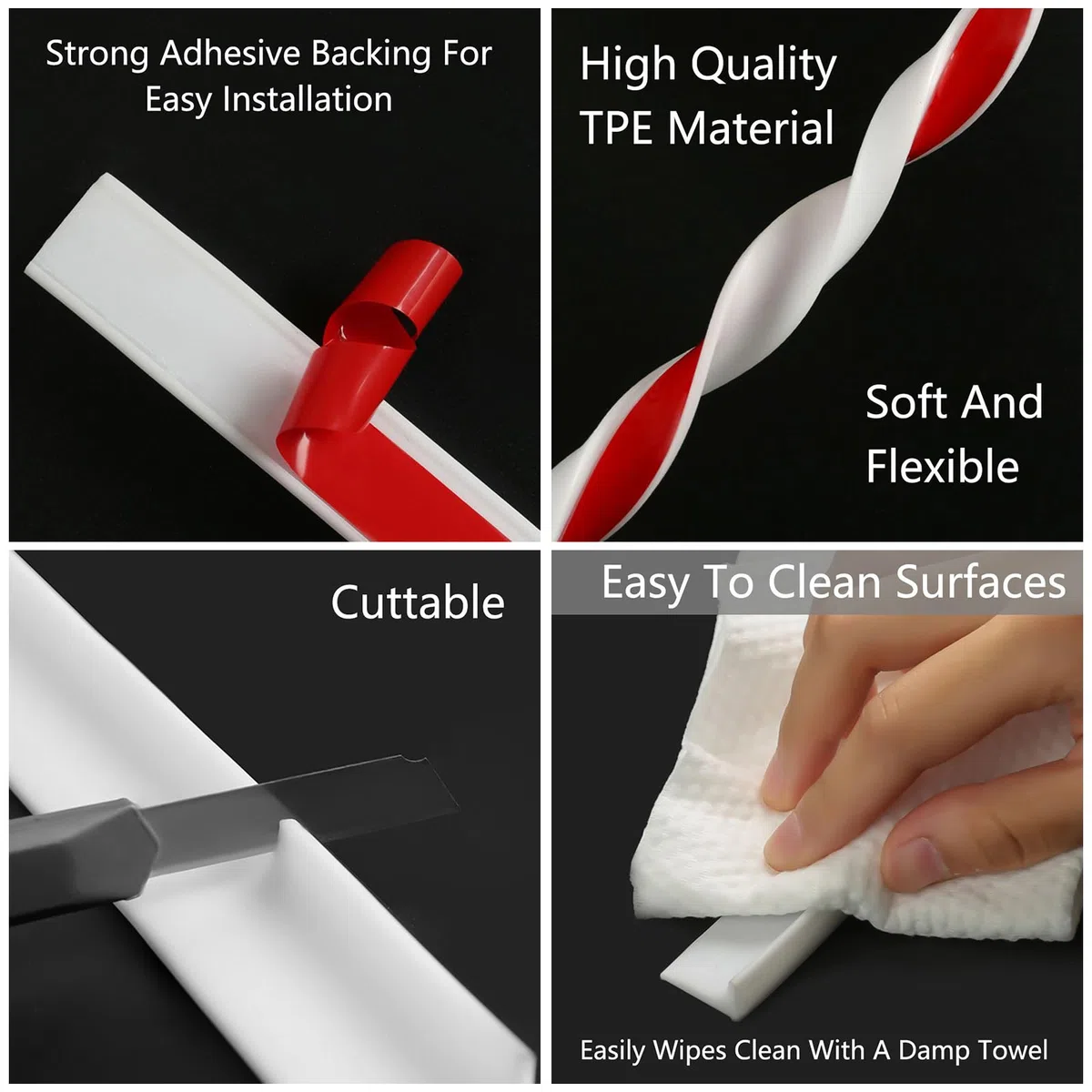 Striscia di protezione contro le cadute per doccia, autoadesiva, 6 m x 20 mm, con gomma siliconica, per separazione da bagnato e asciutto, per cucine, bagni, lavandini (bianco)