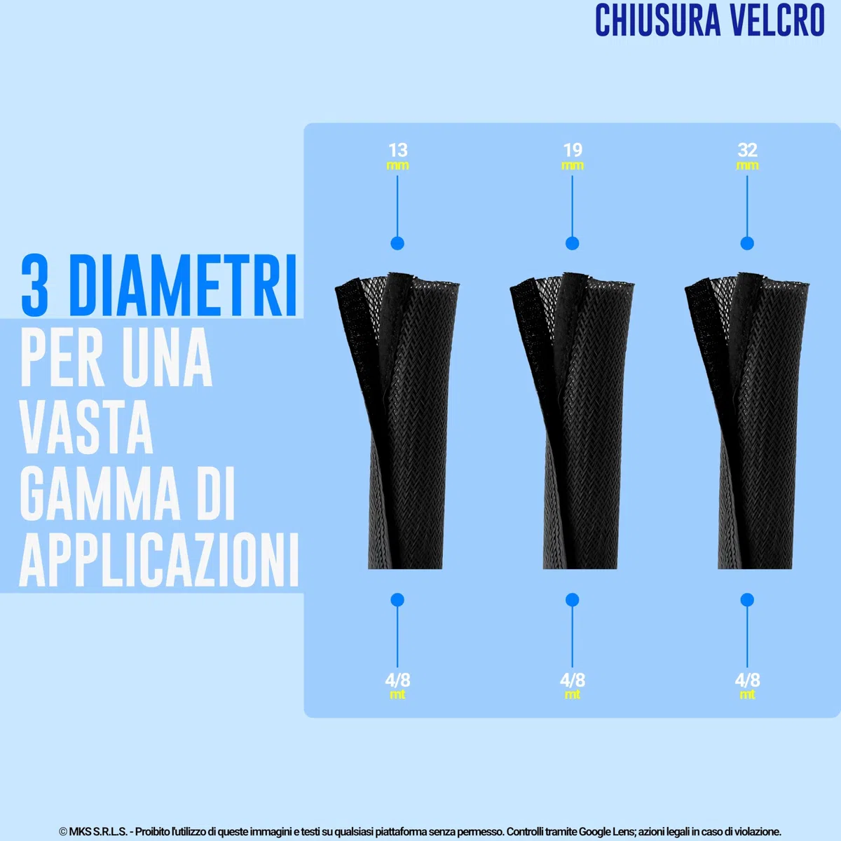 Guaina Intrecciata con Chiusura a Strappo Ø 13 mm, L 8mt • Ordine e Protezione dei Cavi • Perfetta per Scrivania e TV • Nero