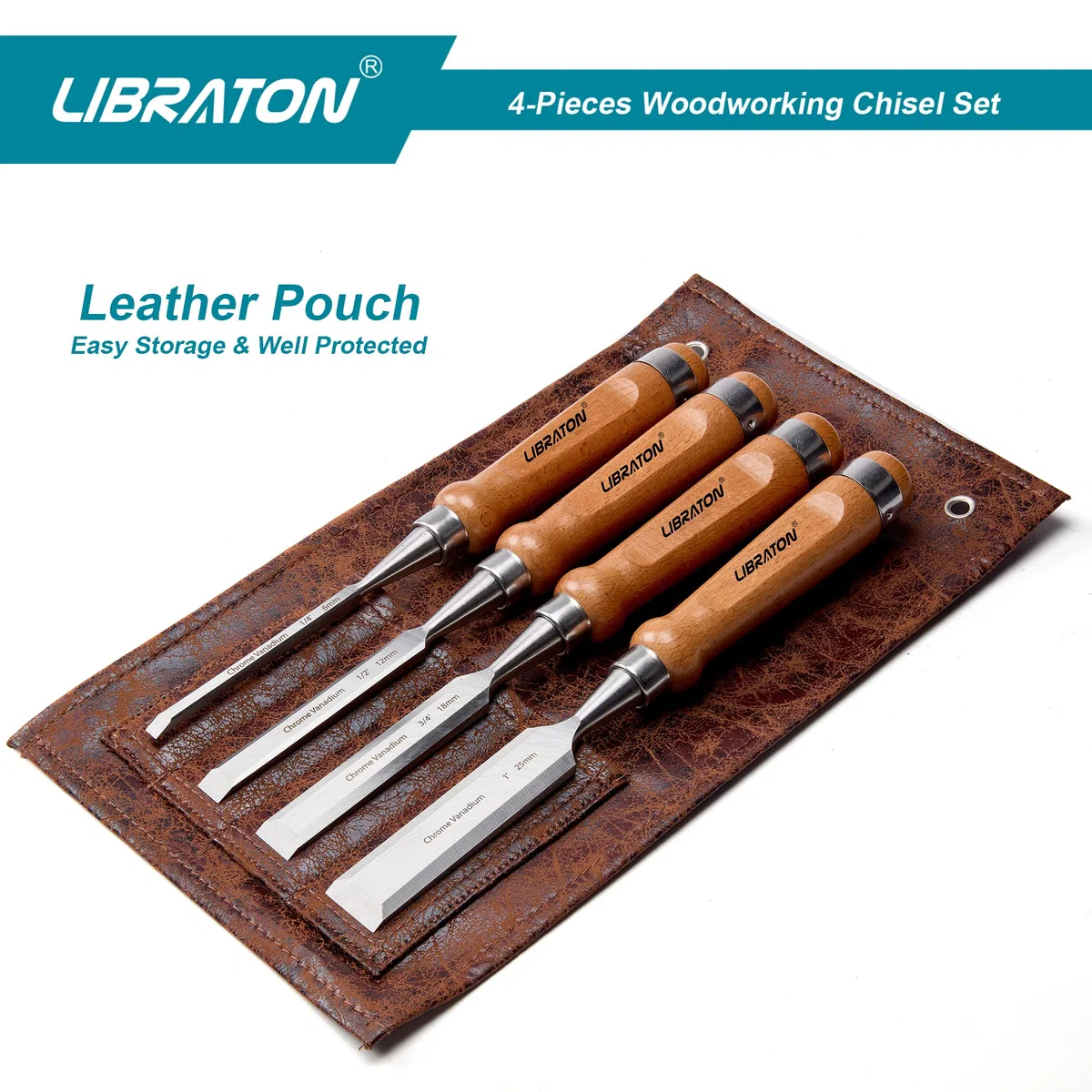 Libraton Set Scalpelli per Legno, 4 Pezzi da Falegname, Scalpello per Legno, Utensili per Legno, Utensili per La Lavorazione del Legno