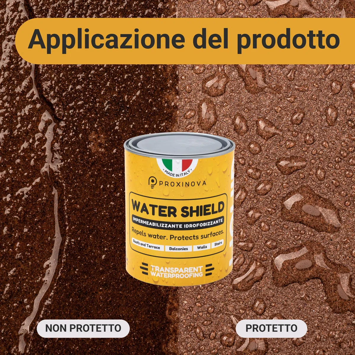 Proxinova Idrorepellente Trasparente – Impermeabilizzante Terrazzi Protettivo Contro Acqua e Sporco per Pietra, Cemento e Piastrelle – Sigillante per Pavimenti, Facciate, Terrazze e Tetti