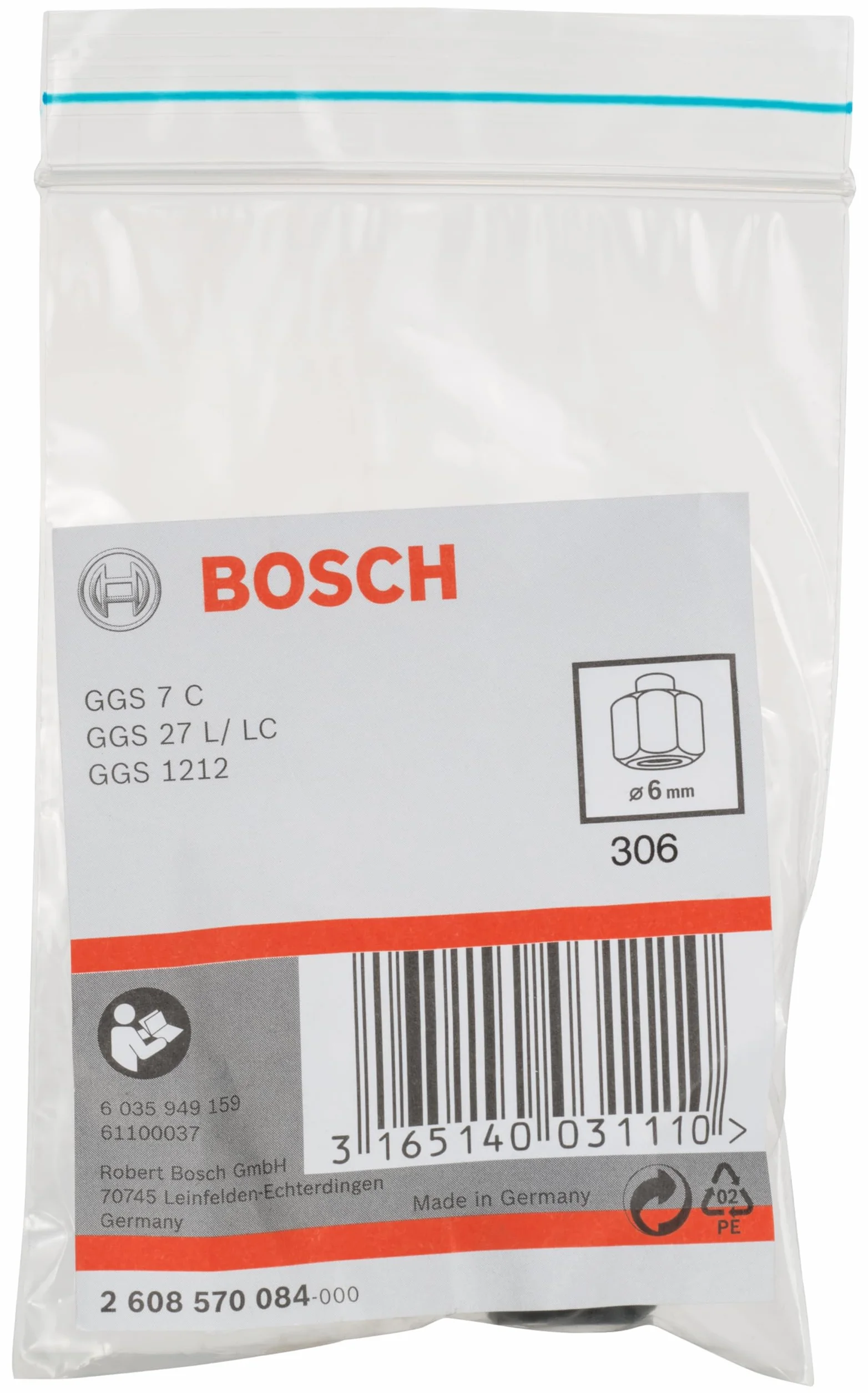 Bosch 1x Pinza di Serraggio con Dado, Ø 8 mm, Accessori per Smerigliatrici Assiali