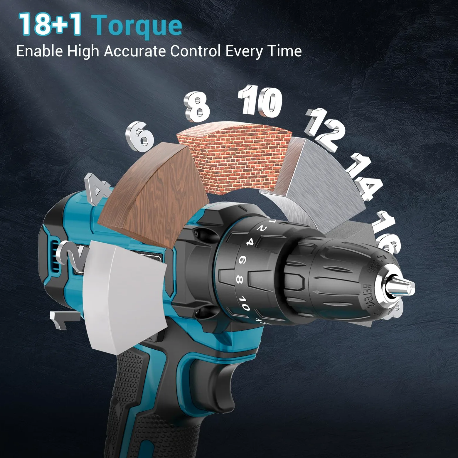 Trapano Avvitatore Batteria 21V, LEEIKOO Avvitatore Elettrico con Batteria da 2.0Ah, 42N.m di Coppia, 2 Velocità, 18+1 Coppia, 20 Accessori, Luce a LED, Per il fai da te, in Casa e Giardino